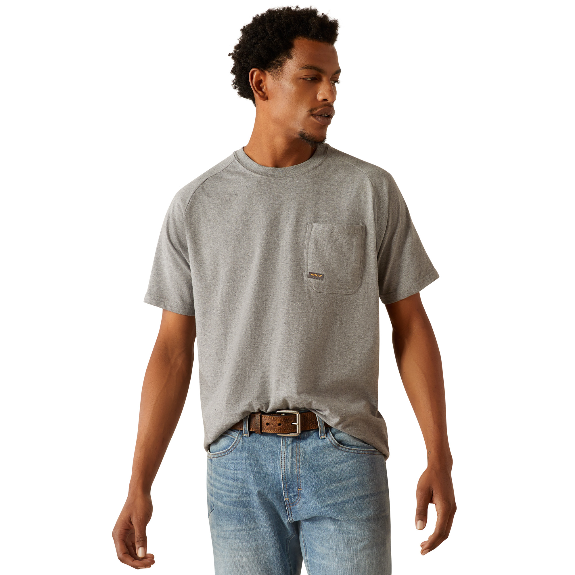Ariat Men's Rebar Cotton Strong Buddy Heather Grey Work T-Shirt 10054510 - Picture 7 of 65