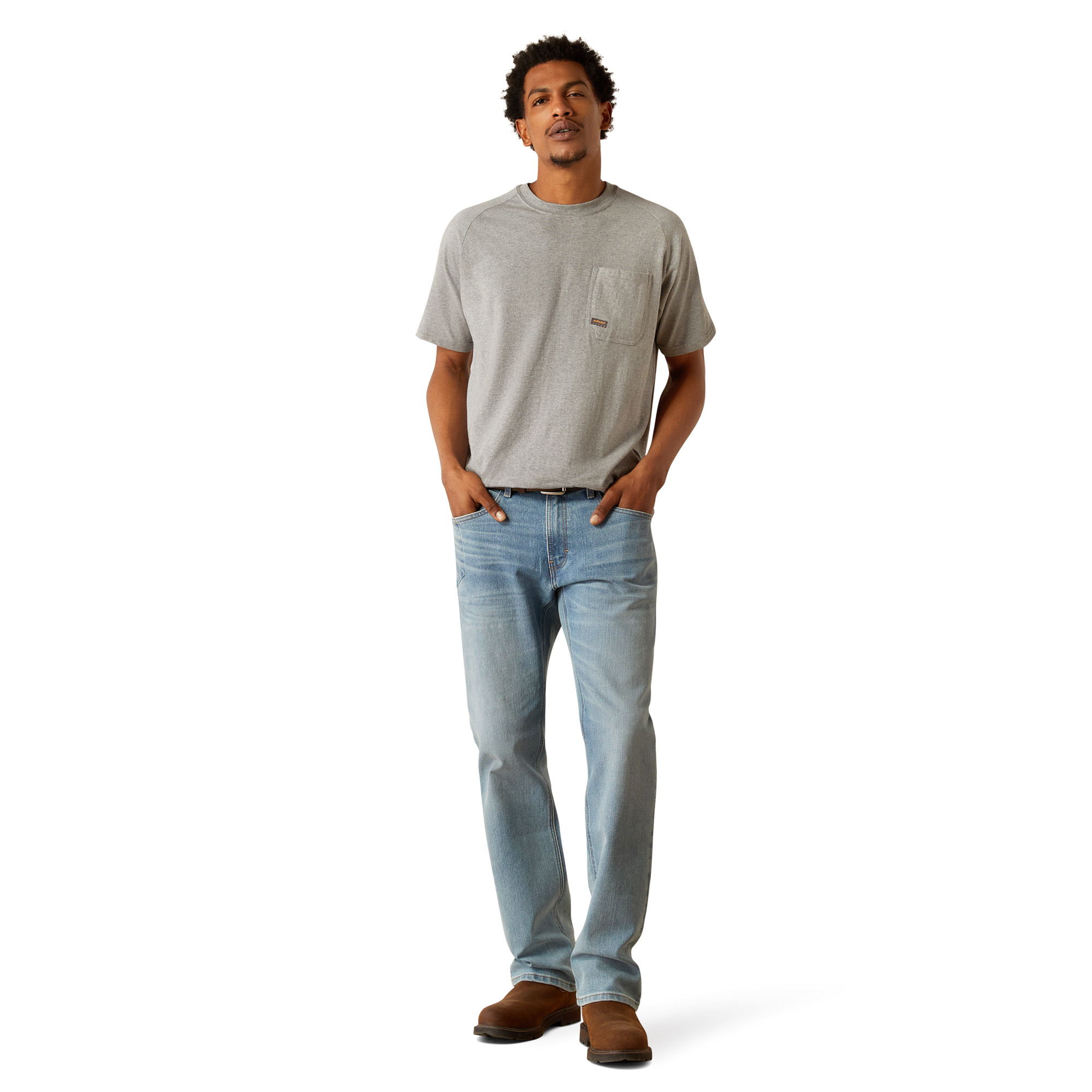 Ariat Men's Rebar Cotton Strong Buddy Heather Grey Work T-Shirt 10054510 - Picture 8 of 65