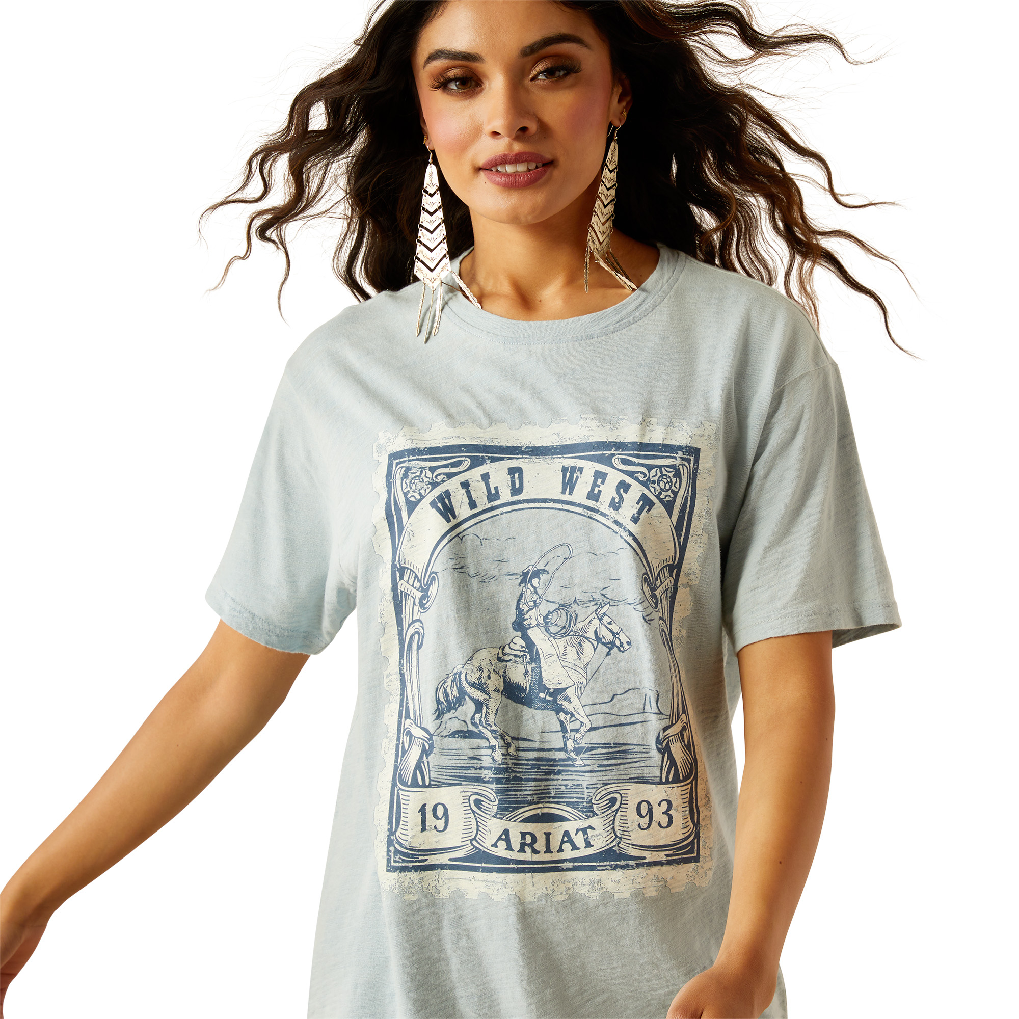 Ariat Ladies Wild West Stamp Bleached Blue T-Shirt 10055128 - Picture 8 of 28