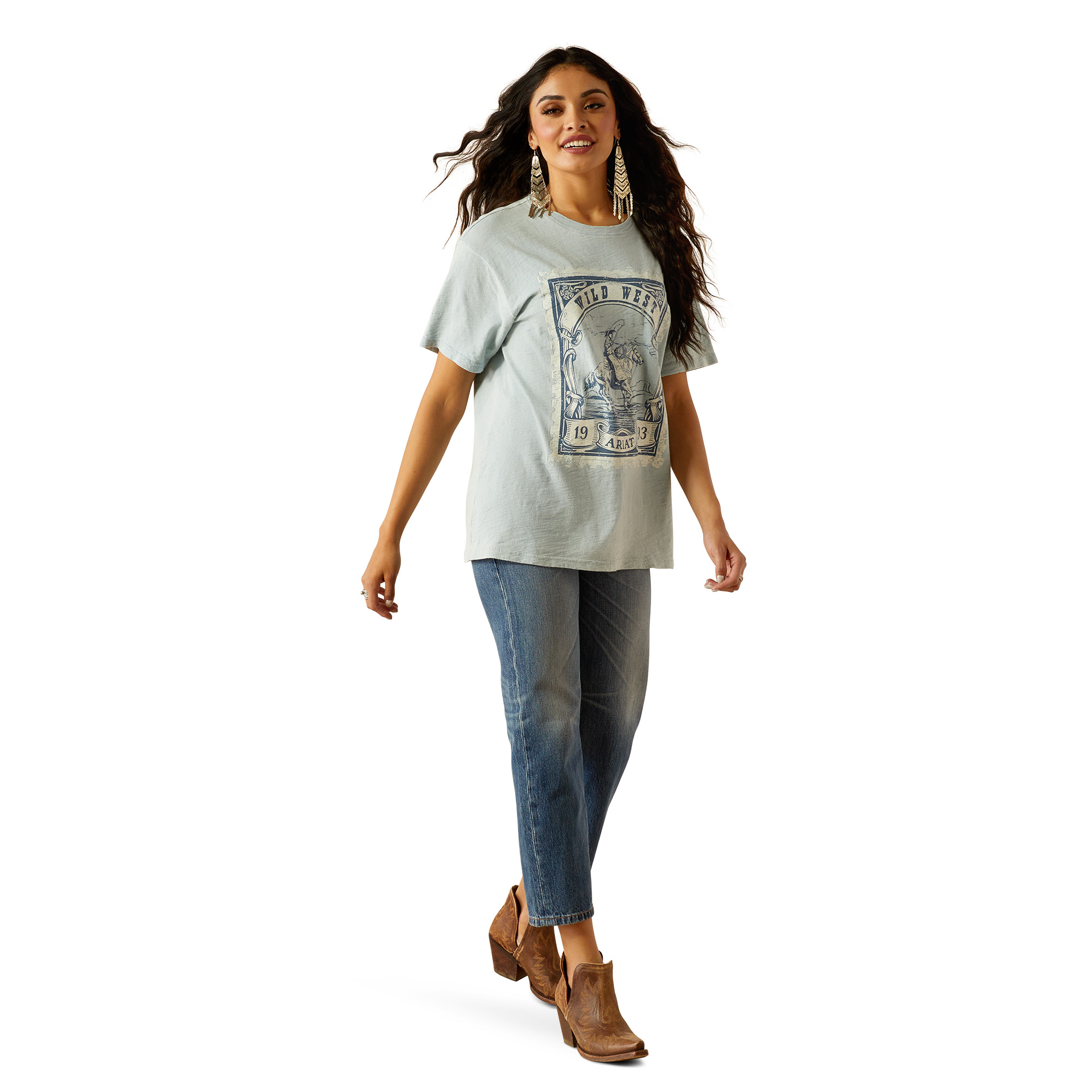 Ariat Ladies Wild West Stamp Bleached Blue T-Shirt 10055128 - Picture 7 of 28