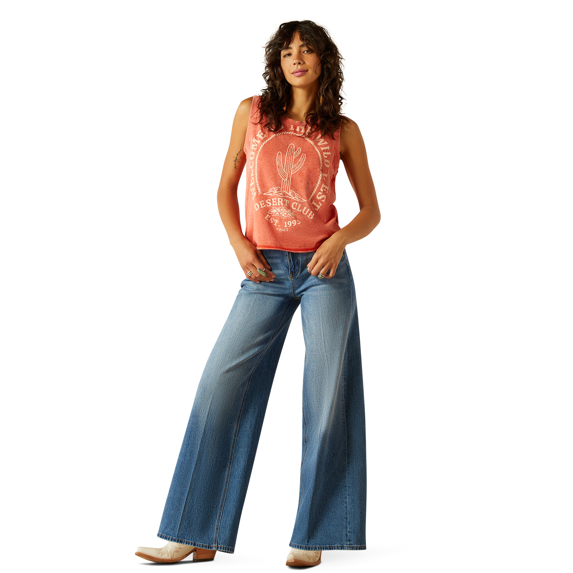 Ariat Ladies Desert Club Chili Orange Tank Top 10058776 - Picture 7 of 28