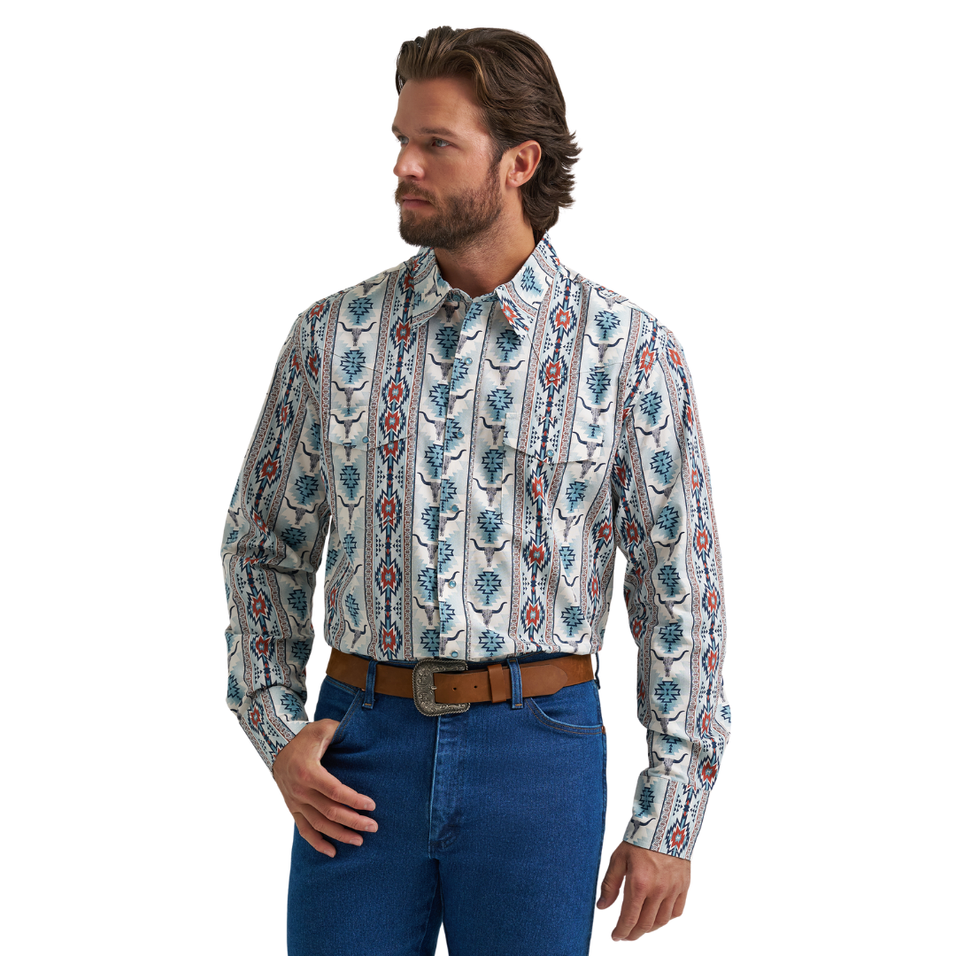 Wrangler Men's Checotah Dress Western Grey Multi Snap Shirt