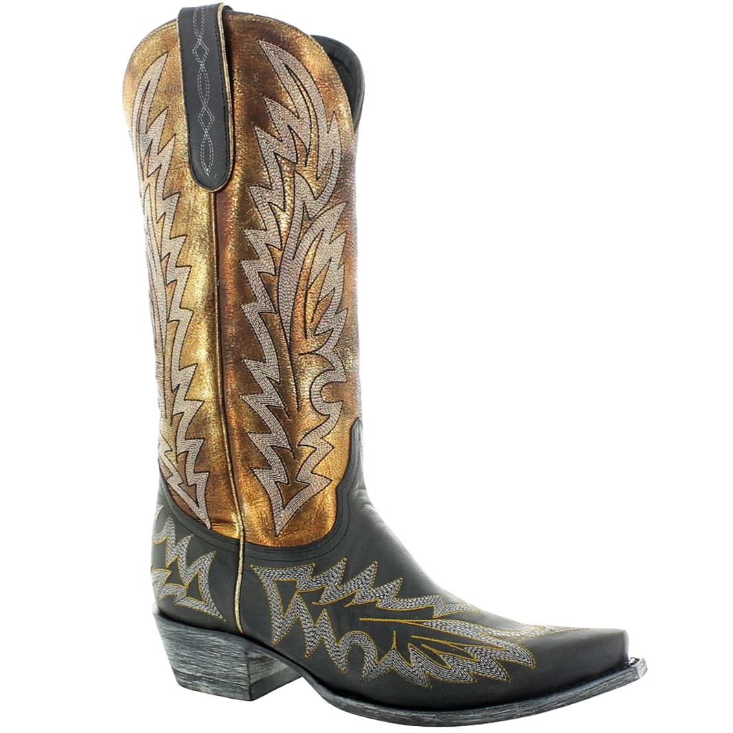 Pre-owned Old Gringo Ladies Wilkie Black & Gold Western Boots Yl634-2