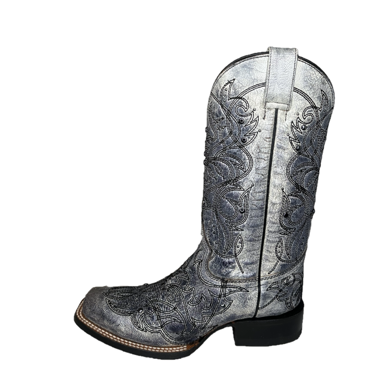 Botas Corral Damas Tachonadas Punta Cuadrada Blanco y Negro Z5094 - Imagen 11 de 90