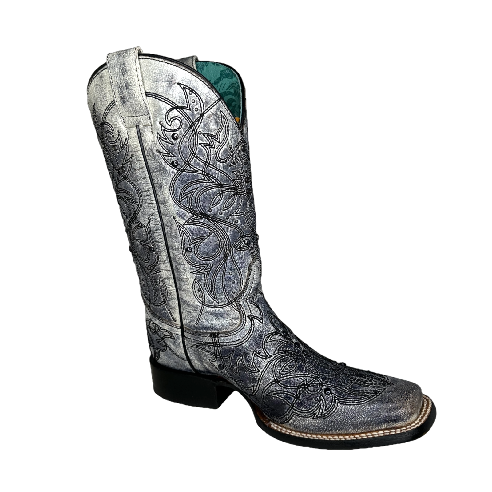 Botas Corral Damas Tachonadas Punta Cuadrada Blanco y Negro Z5094 - Imagen 7 de 90