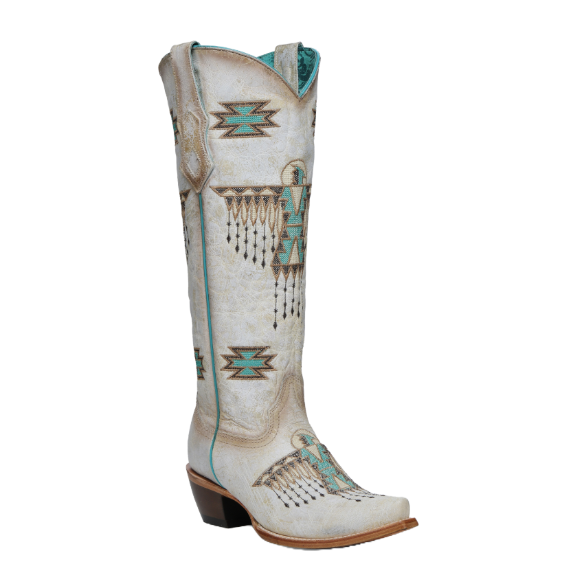 Corral Ladies White & Turquoise Embroidered Firebird Tall Western Boot Z5409