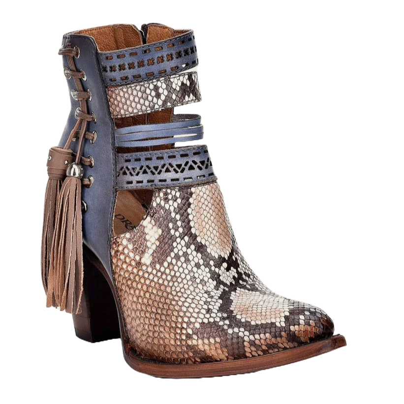 Pre-owned Cuadra Ladies Genuine Python Blue Leather Booties Cu370