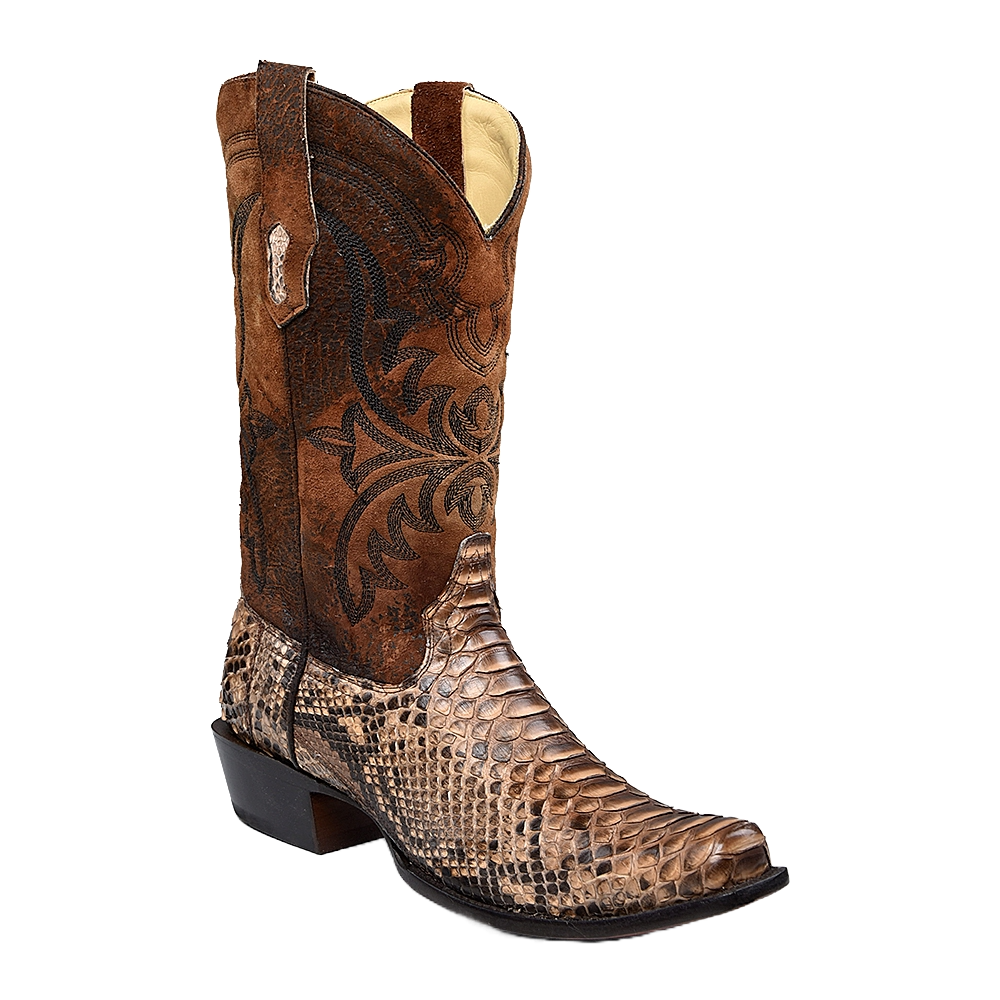 Pre-owned Corral Boots Corral Men's Brown Python Narrow Square Toe Western Boots A4550