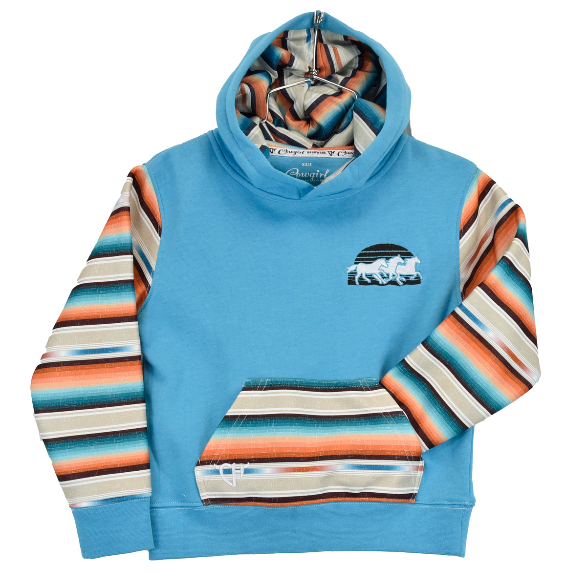Cowgirl Hardware Girl's Horse Serape Sunset Turquoise Hoodie 471337-390 - Picture 2 of 6