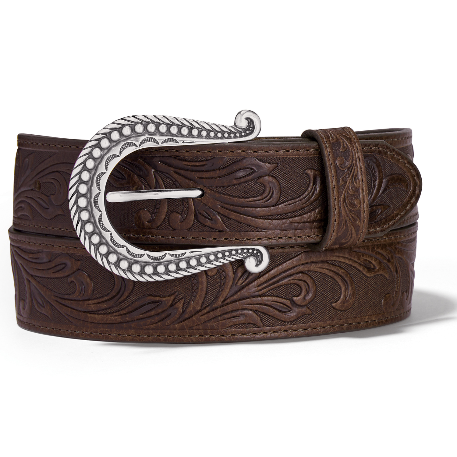 YLÉVE / LEATHER BUCKLED BELT Justin Ladies Distressed Tooled Dark Brown Leather Belt C21555 | eBay