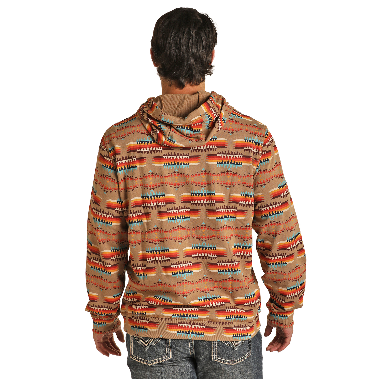 Rock & Roll Denim Men's Aztec Printed Tan Hoodie RRMT94R11S-27 - Picture 4 of 12