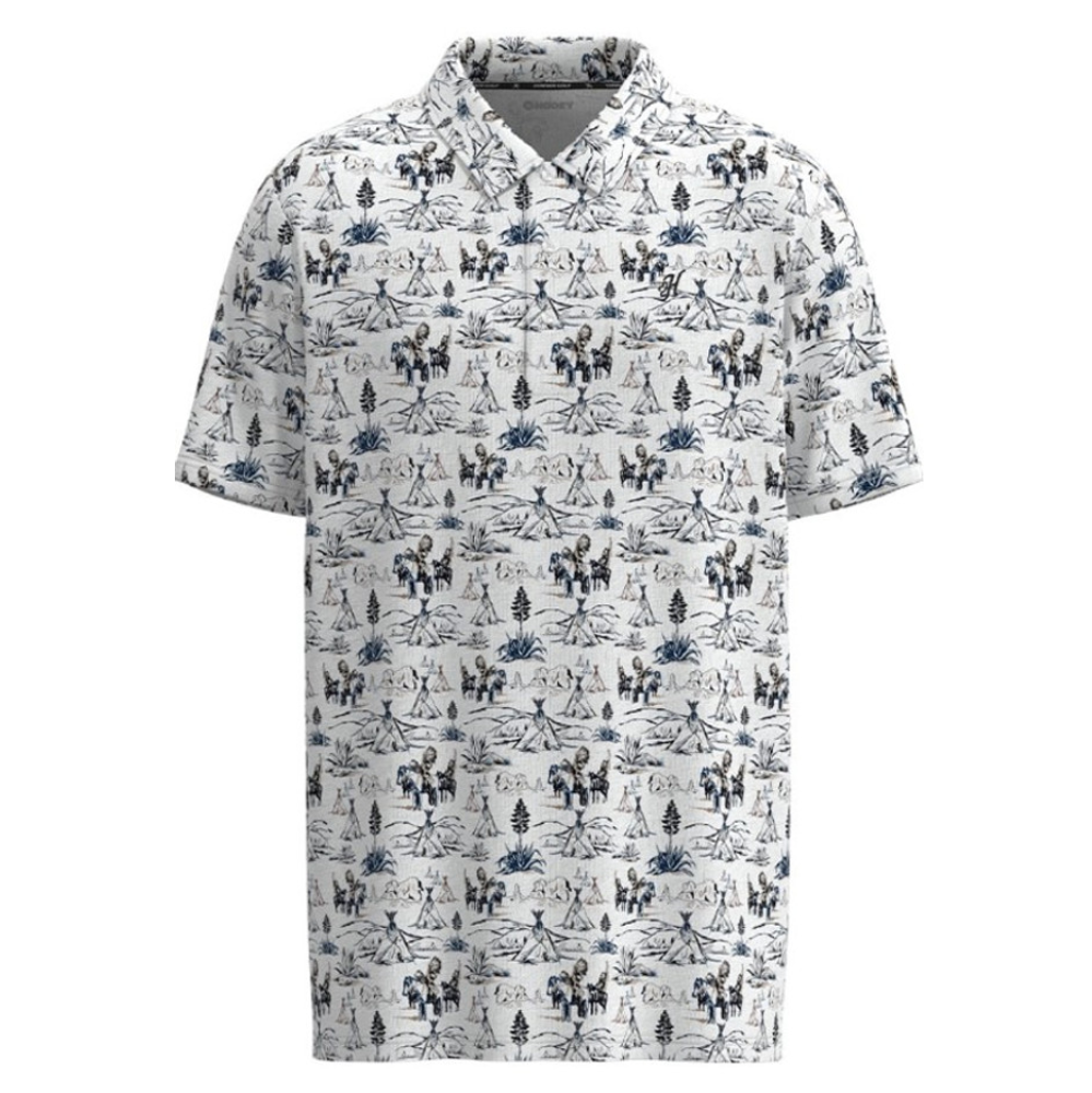 Hooey Men’s Weekender Comanche Print White Polo Shirt HP034WHPR