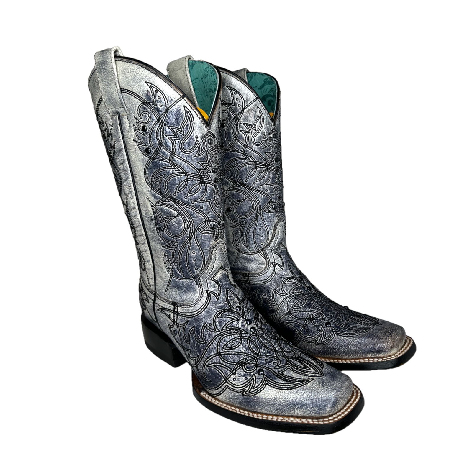 Botas Corral Damas Tachonadas Punta Cuadrada Blanco y Negro Z5094 - Imagen 12 de 90