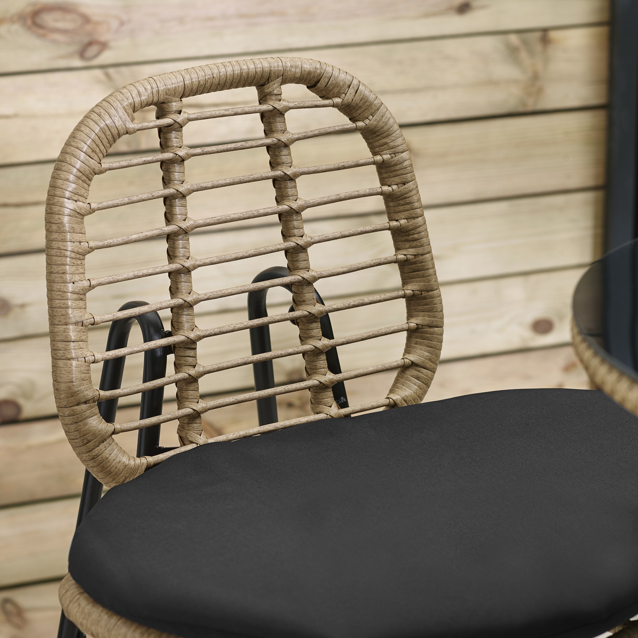 Belize Light Brown Rattan Outdoor Bar Set & Black/Cream Cushions Boho Scandi - Picture 12 of 13