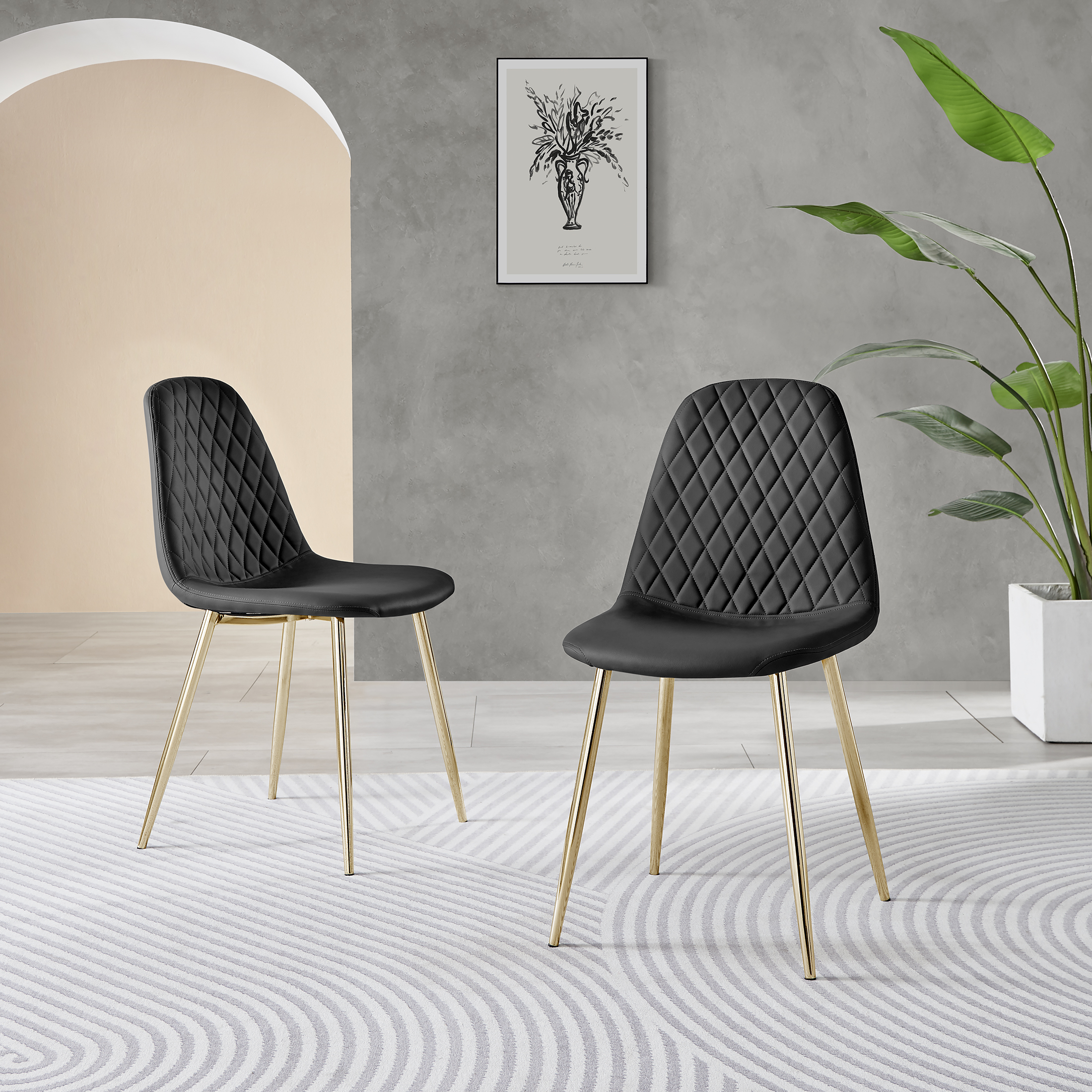 CORONA x2 Hatched Faux Leather Dining Chairs with Chrome SILVER/GOLD Metal Legs - Picture 44 of 79