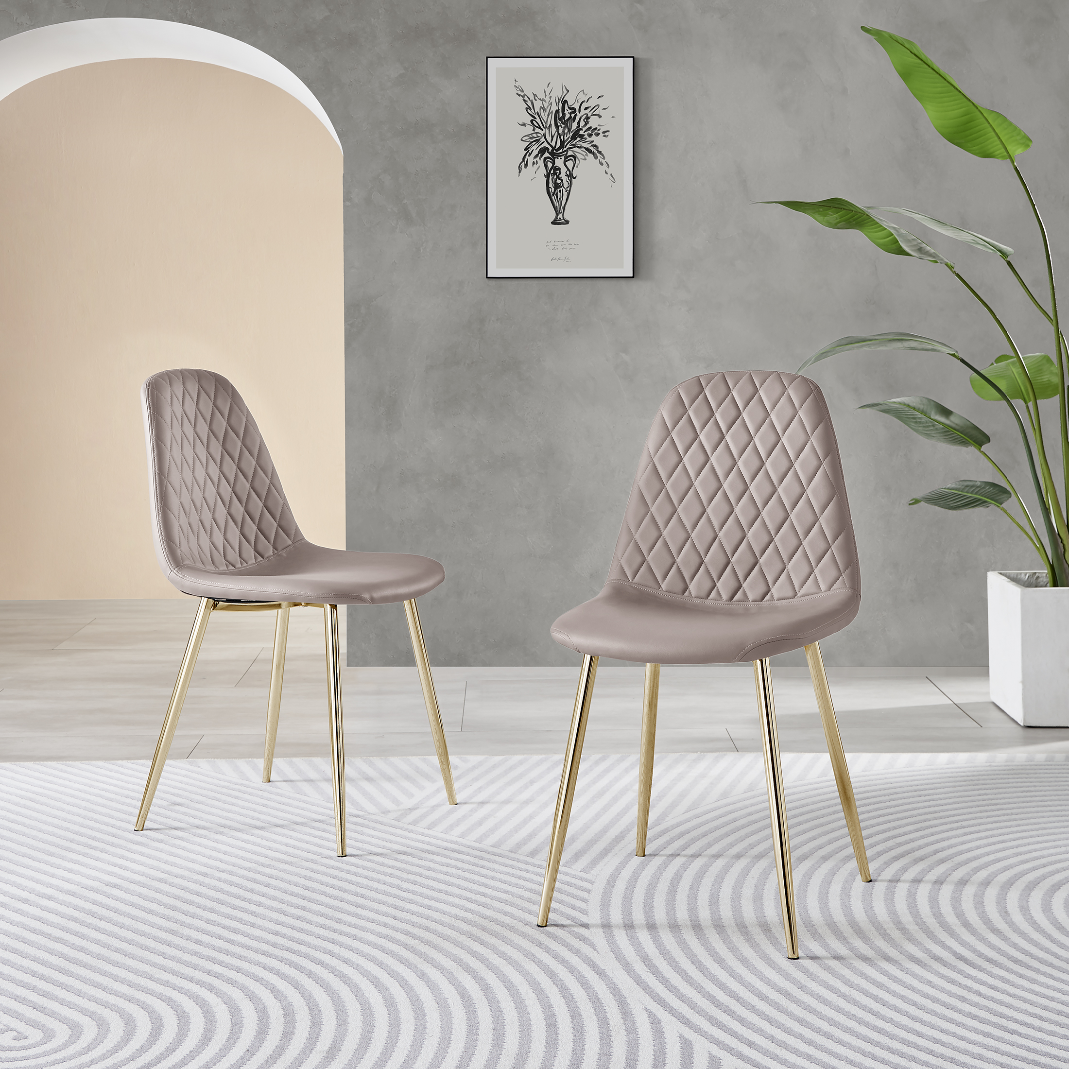 CORONA x2 Hatched Faux Leather Dining Chairs with Chrome SILVER/GOLD Metal Legs