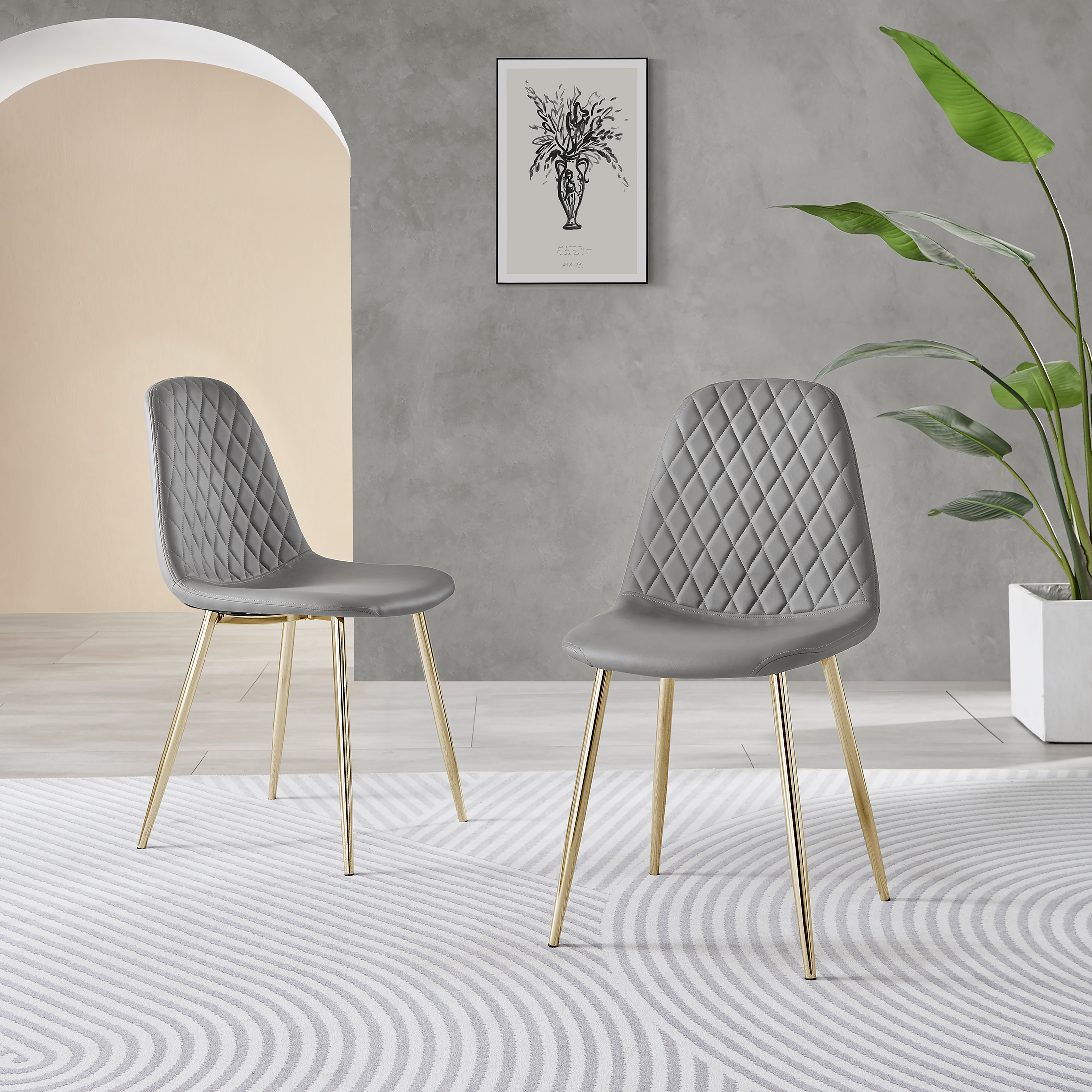 CORONA x2 Hatched Faux Leather Dining Chairs with Chrome SILVER/GOLD Metal Legs - Picture 62 of 79