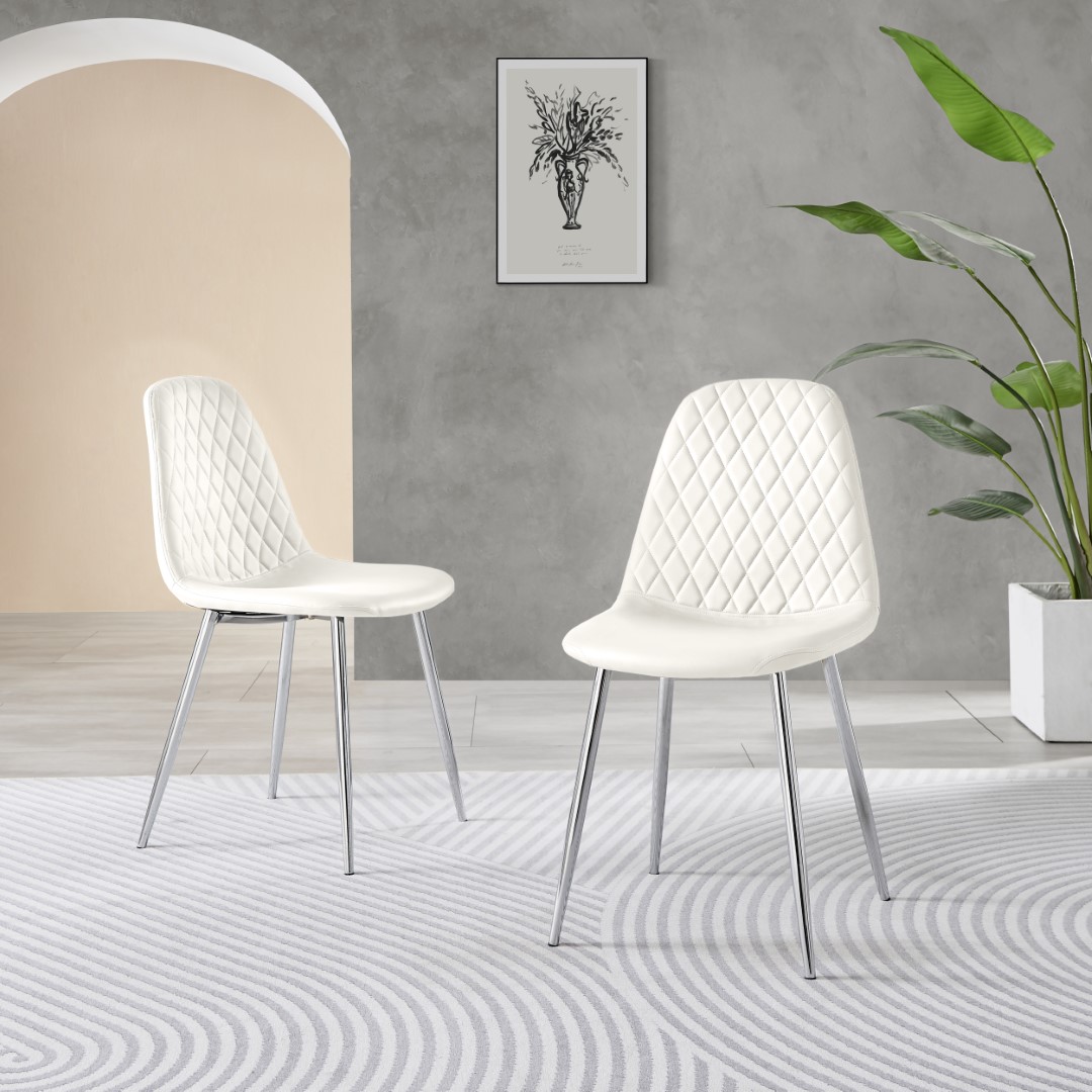 CORONA x2 Hatched Faux Leather Dining Chairs with Chrome SILVER/GOLD Metal Legs - Picture 35 of 79