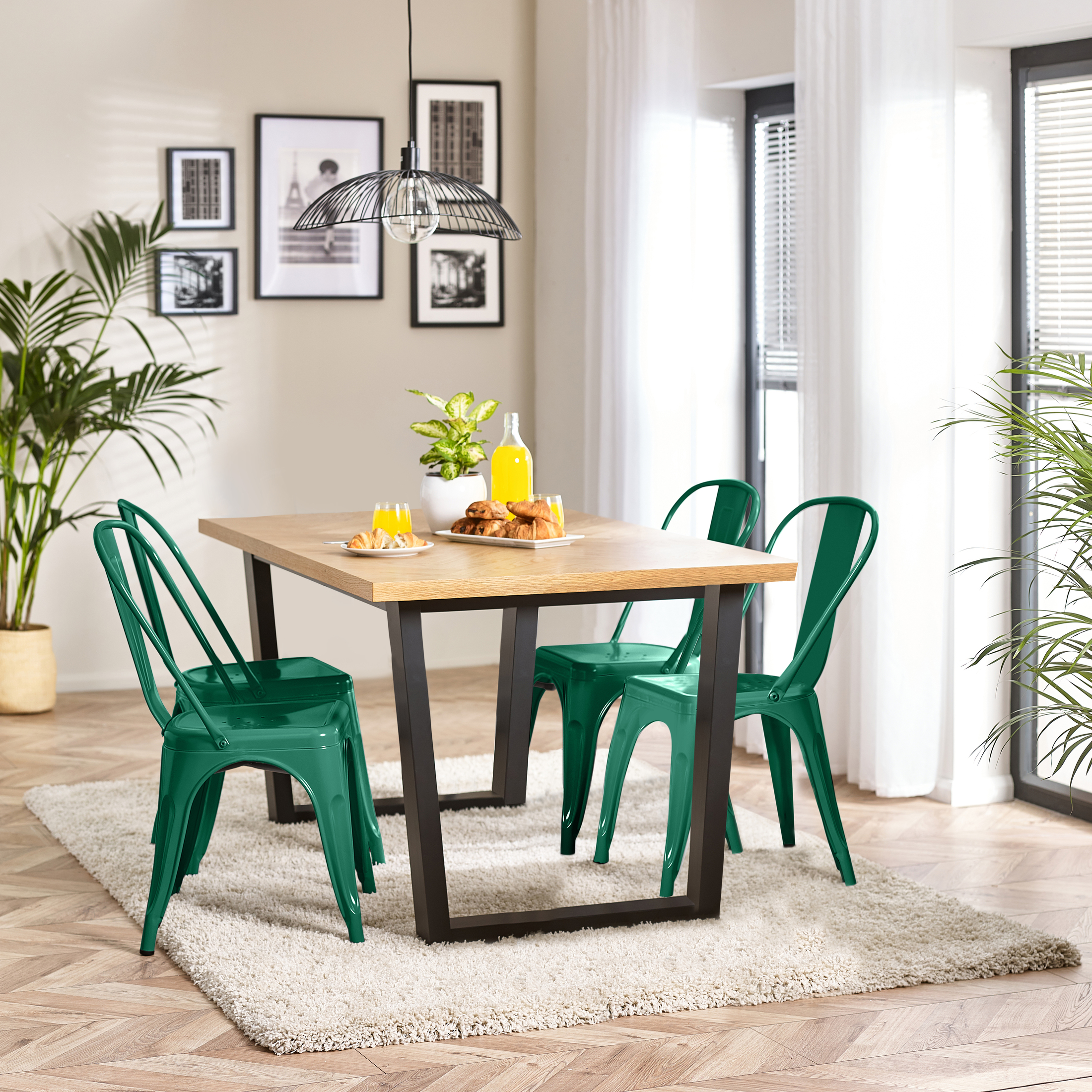 Cotswold Oak Wood Top Black Leg Dining Table & 4 Colton Metal Chairs - Picture 49 of 72