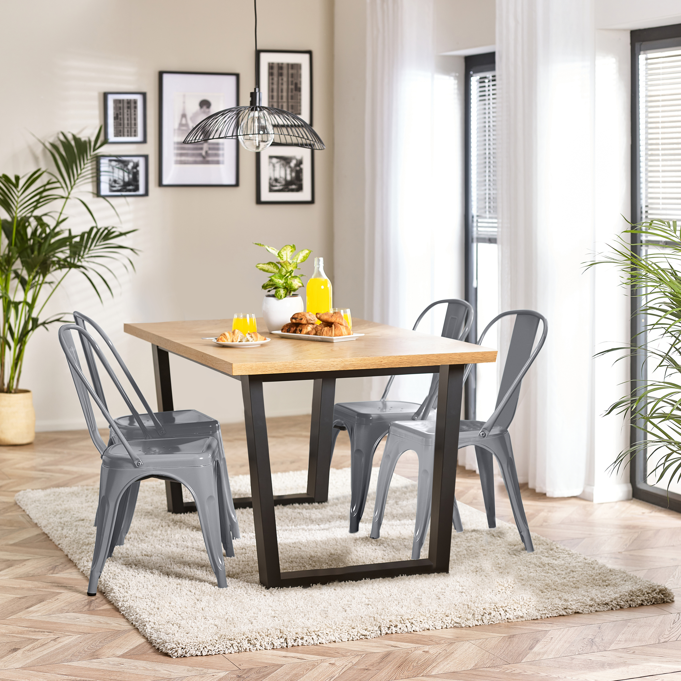 Cotswold Oak Wood Top Black Leg Dining Table & 4 Colton Metal Chairs - Picture 61 of 72