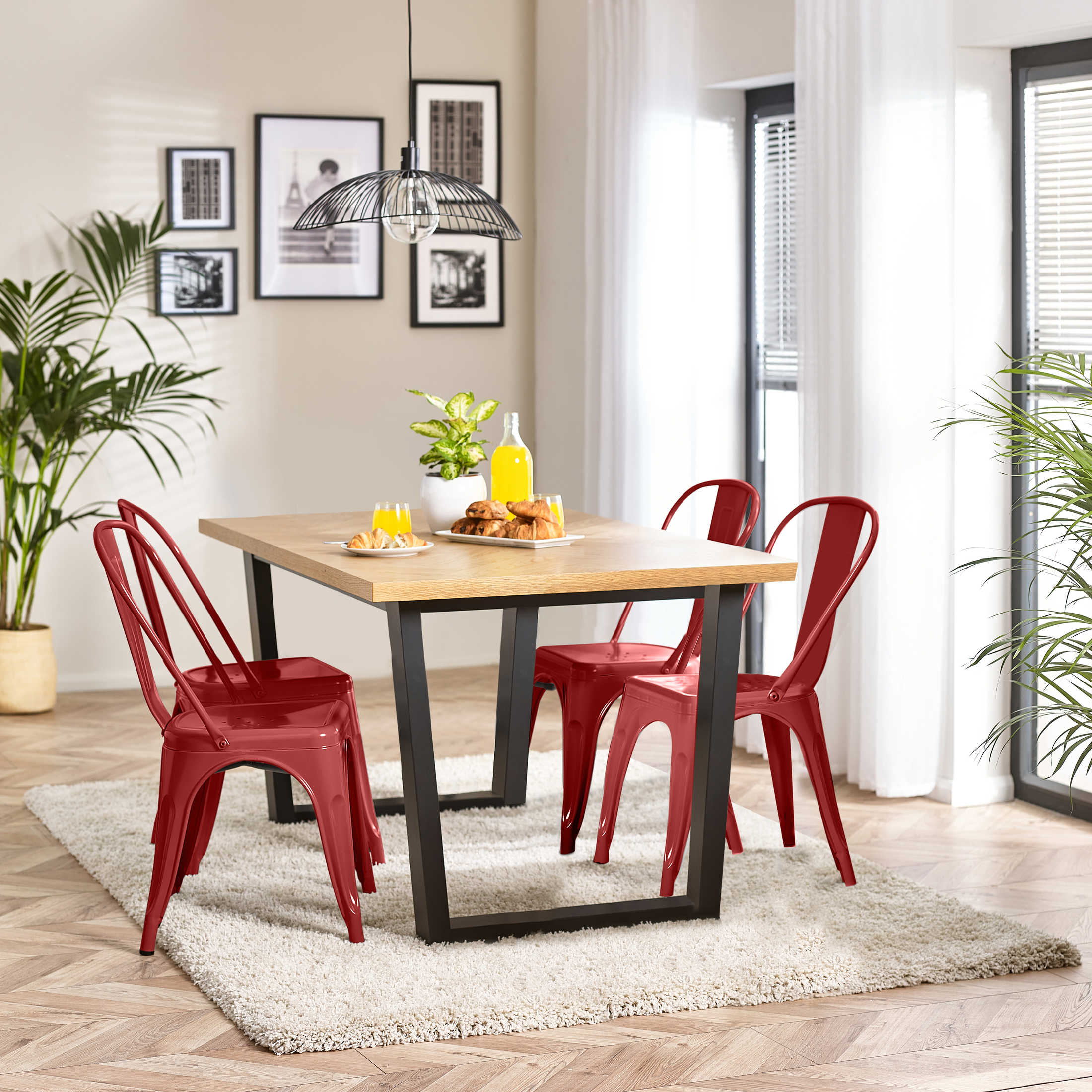 Cotswold Oak Wood Top Black Leg Dining Table & 4 Colton Metal Chairs - Picture 13 of 72