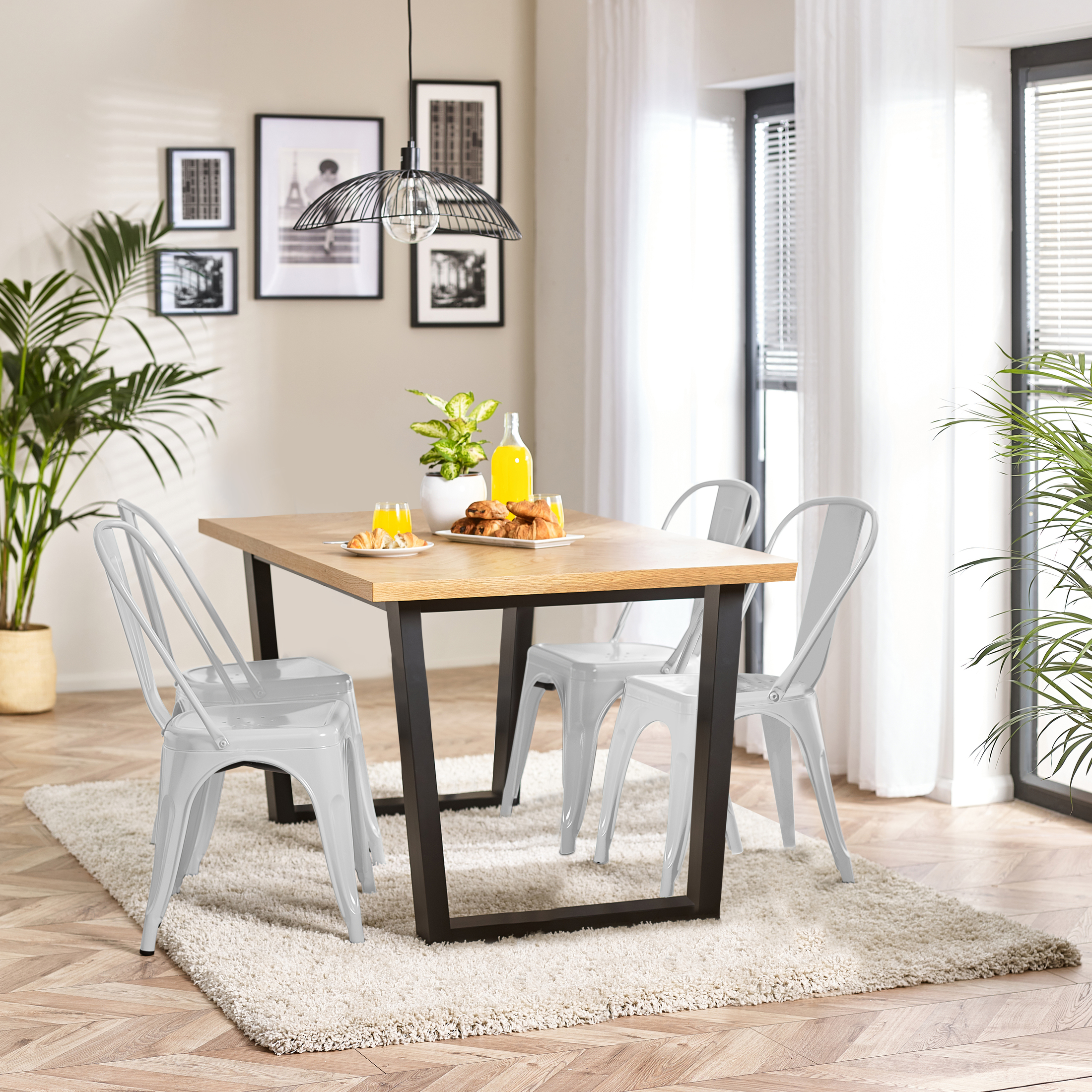 Cotswold Oak Wood Top Black Leg Dining Table & 4 Colton Metal Chairs - Picture 37 of 72