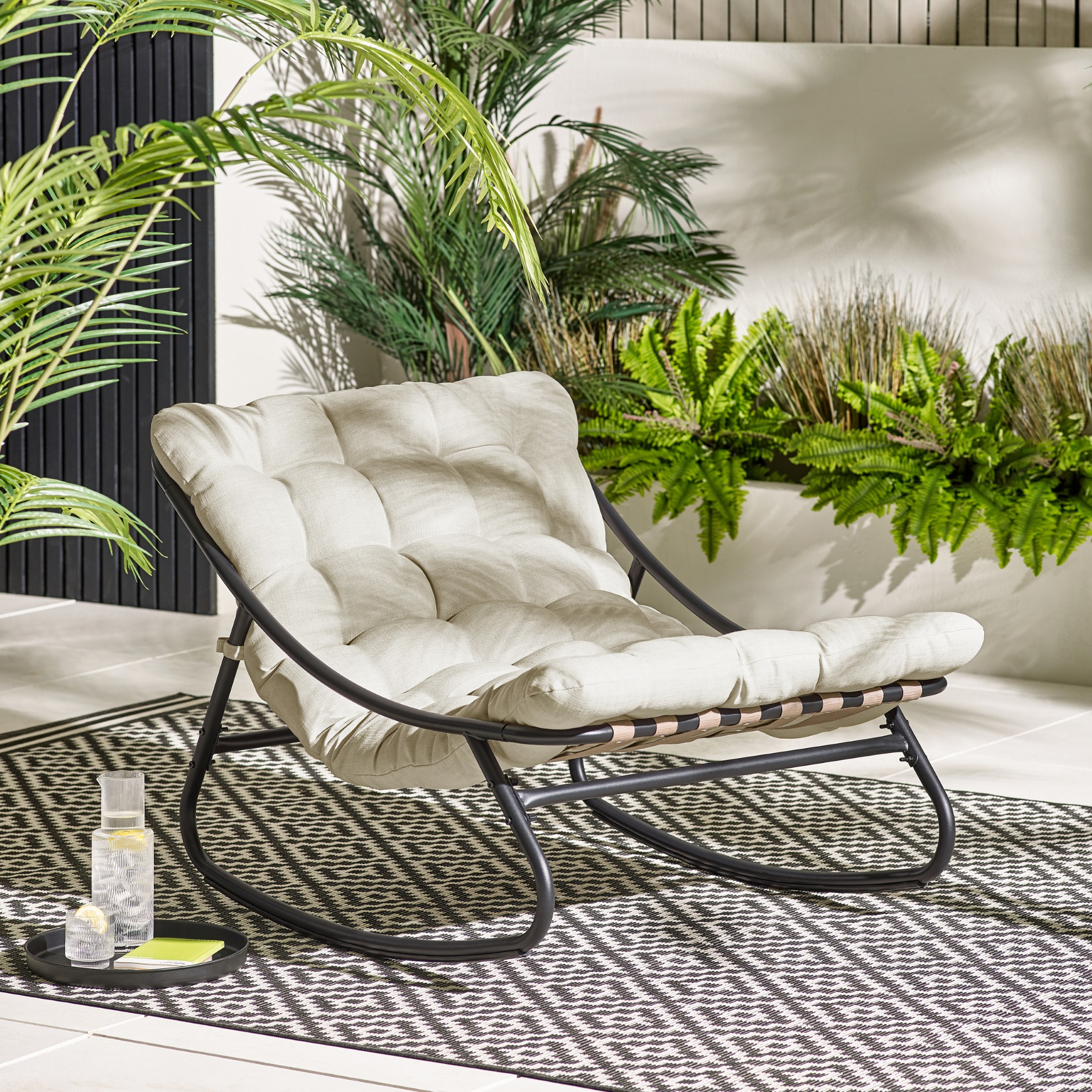 Hydra Black Metal Outdoor Rocking Chair - Picture 5 of 30