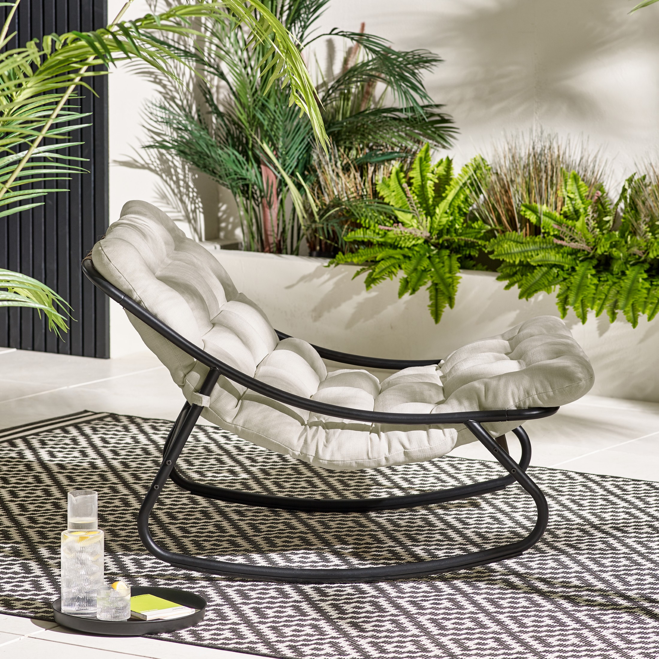 Hydra Black Metal Outdoor Rocking Chair - Picture 7 of 30