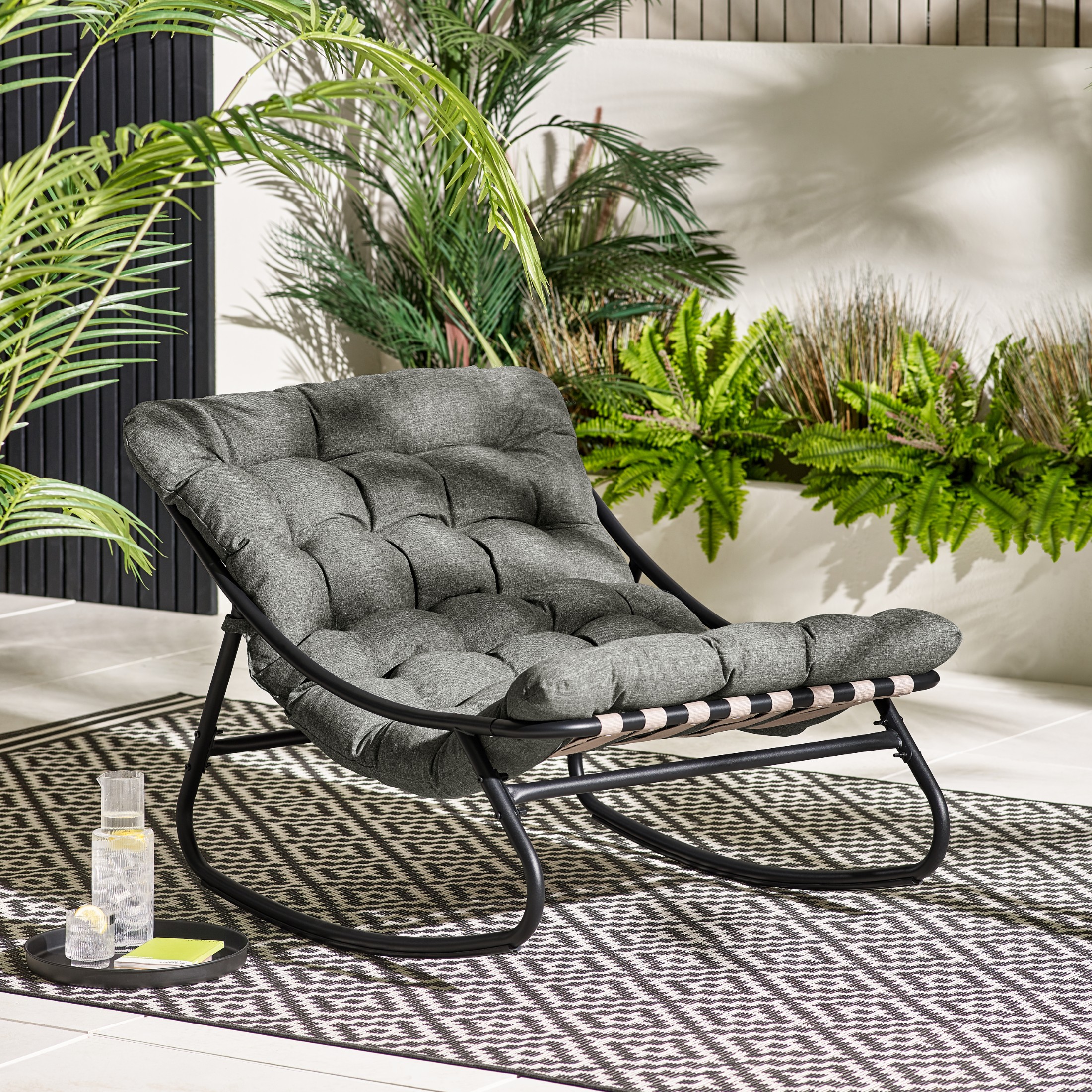 Hydra Black Metal Outdoor Rocking Chair - Picture 23 of 30