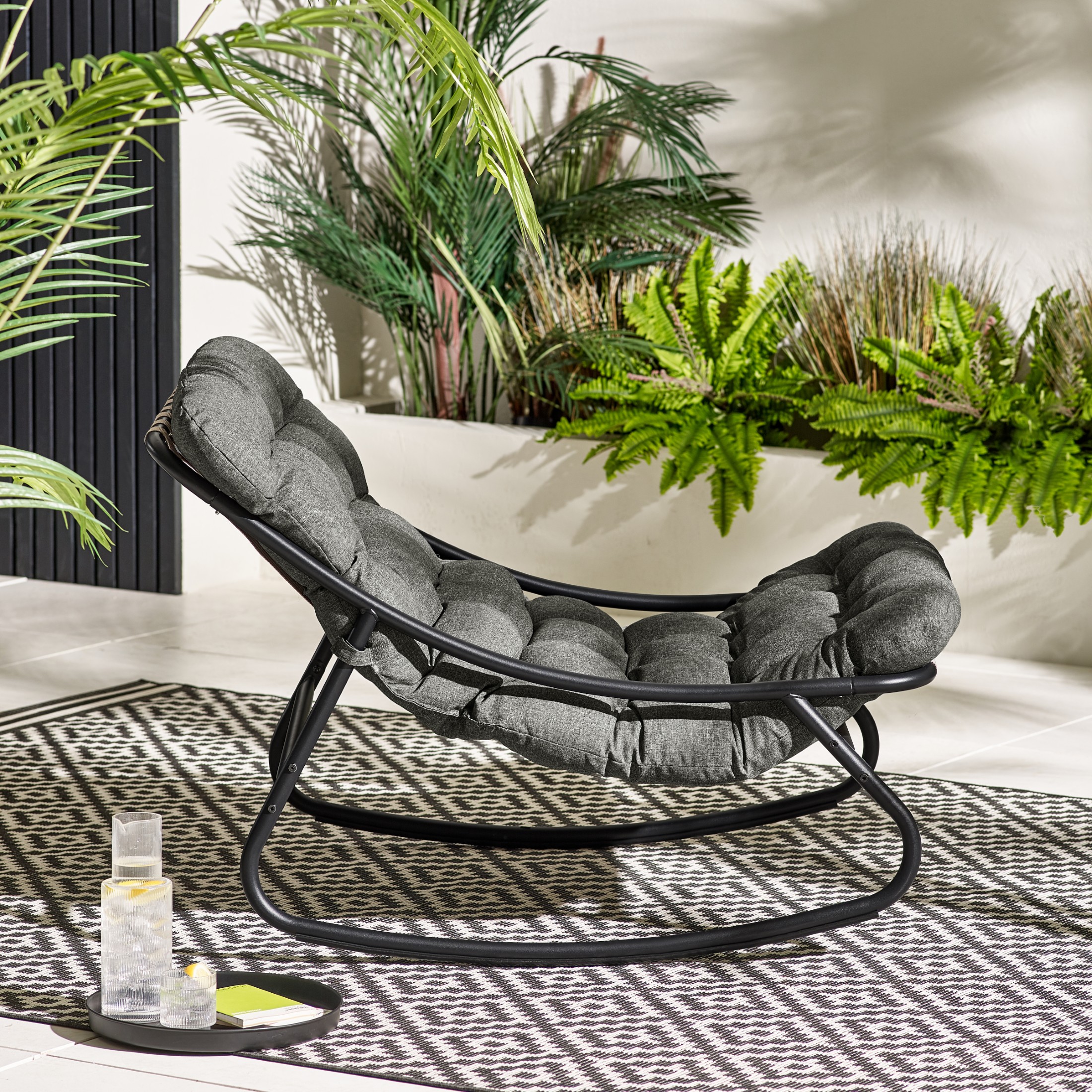 Hydra Black Metal Outdoor Rocking Chair - Picture 25 of 30