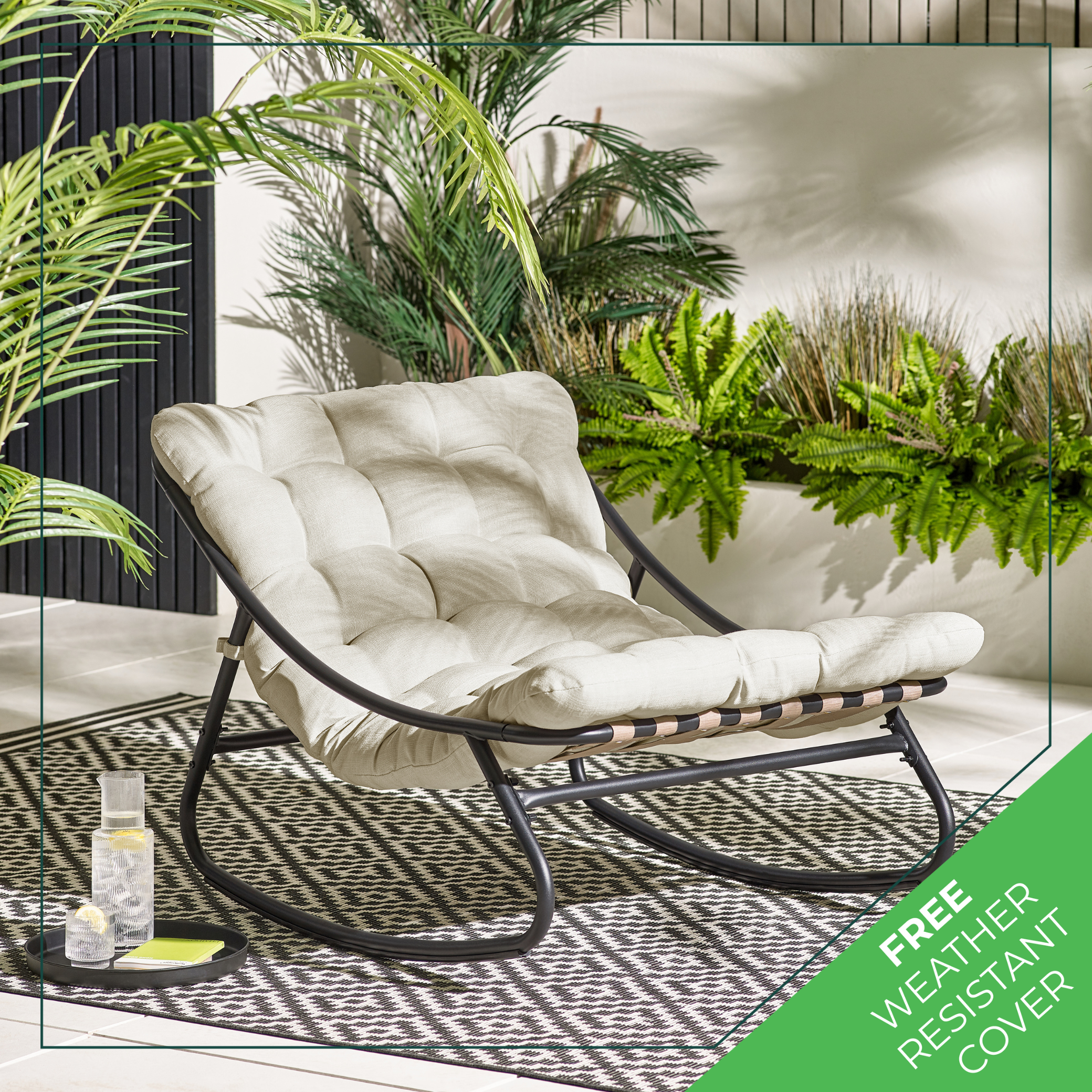 Hydra Black Metal Outdoor Rocking Chair - Picture 4 of 30