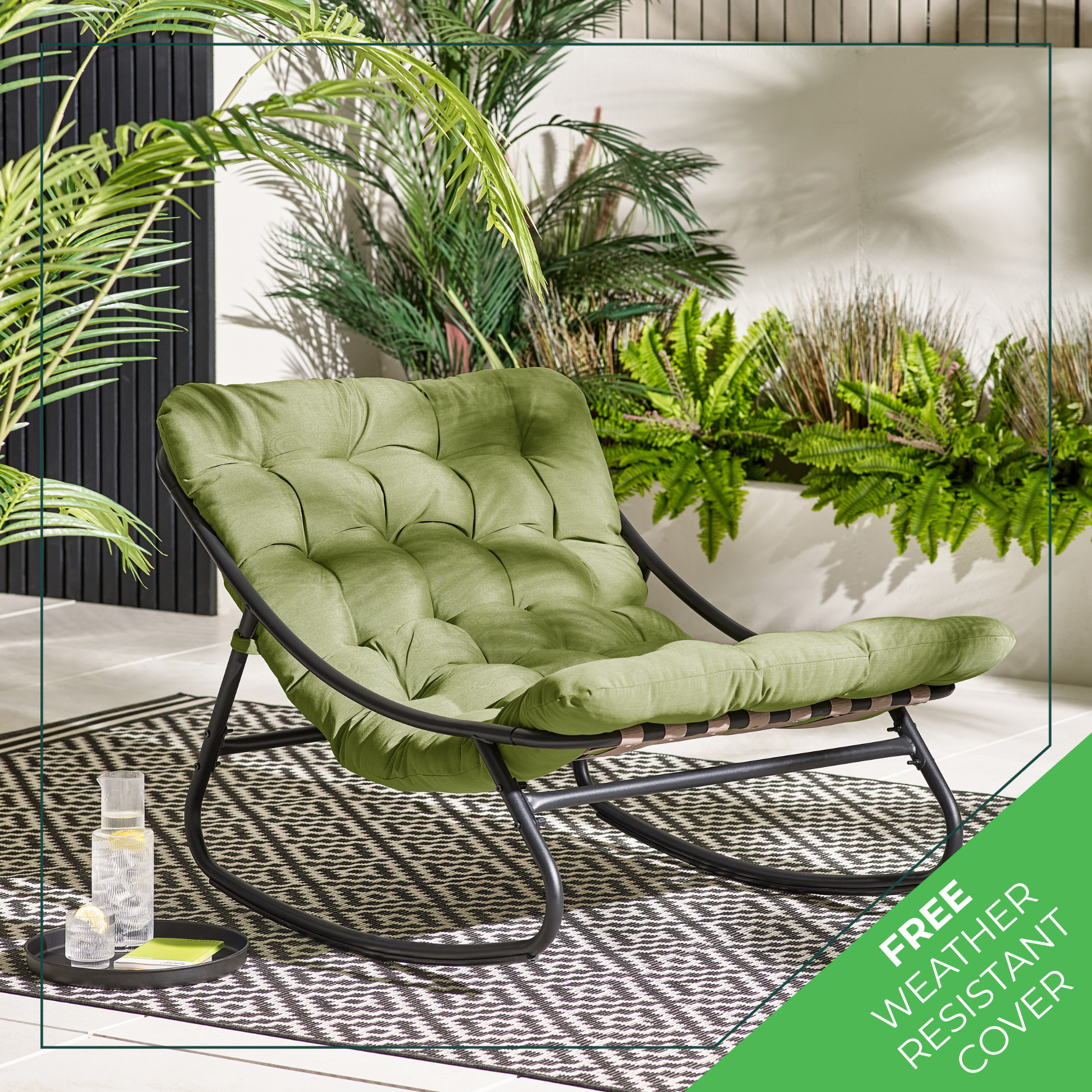 Hydra Black Metal Outdoor Rocking Chair - Picture 13 of 30