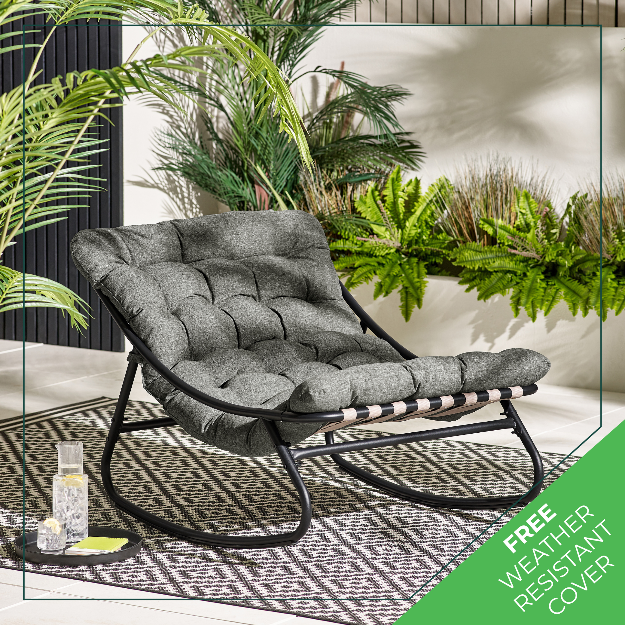 Hydra Black Metal Outdoor Rocking Chair - Picture 22 of 30