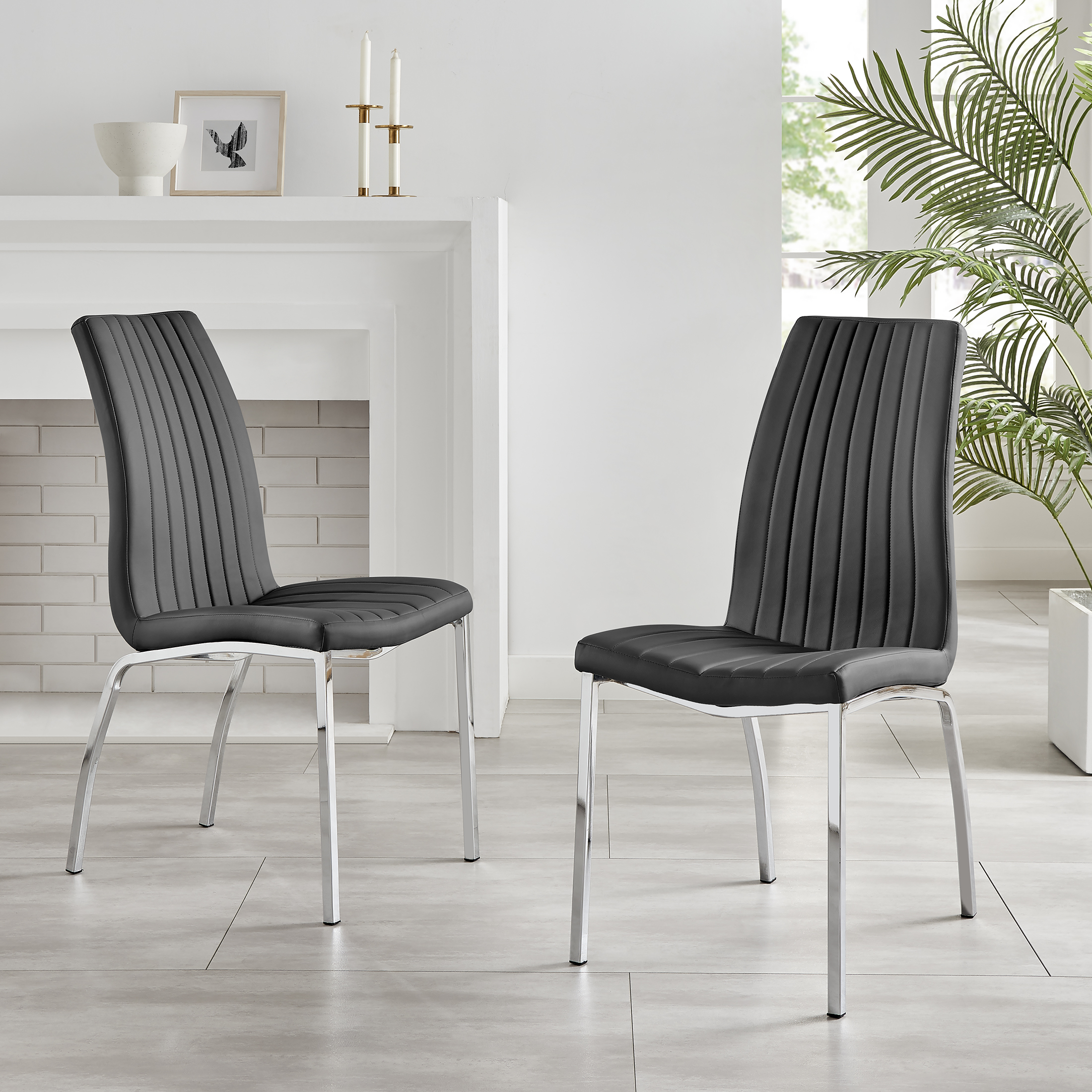 ISCO x2 Faux Leather Deep Foam Padded Dining Chairs Chrome Silver Metal Legs - Picture 7 of 34