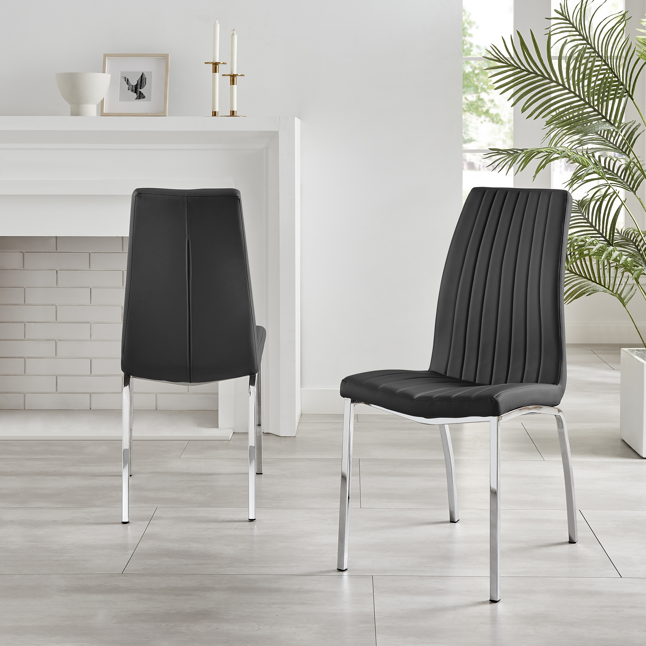 ISCO x2 Faux Leather Deep Foam Padded Dining Chairs Chrome Silver Metal Legs - Picture 8 of 34