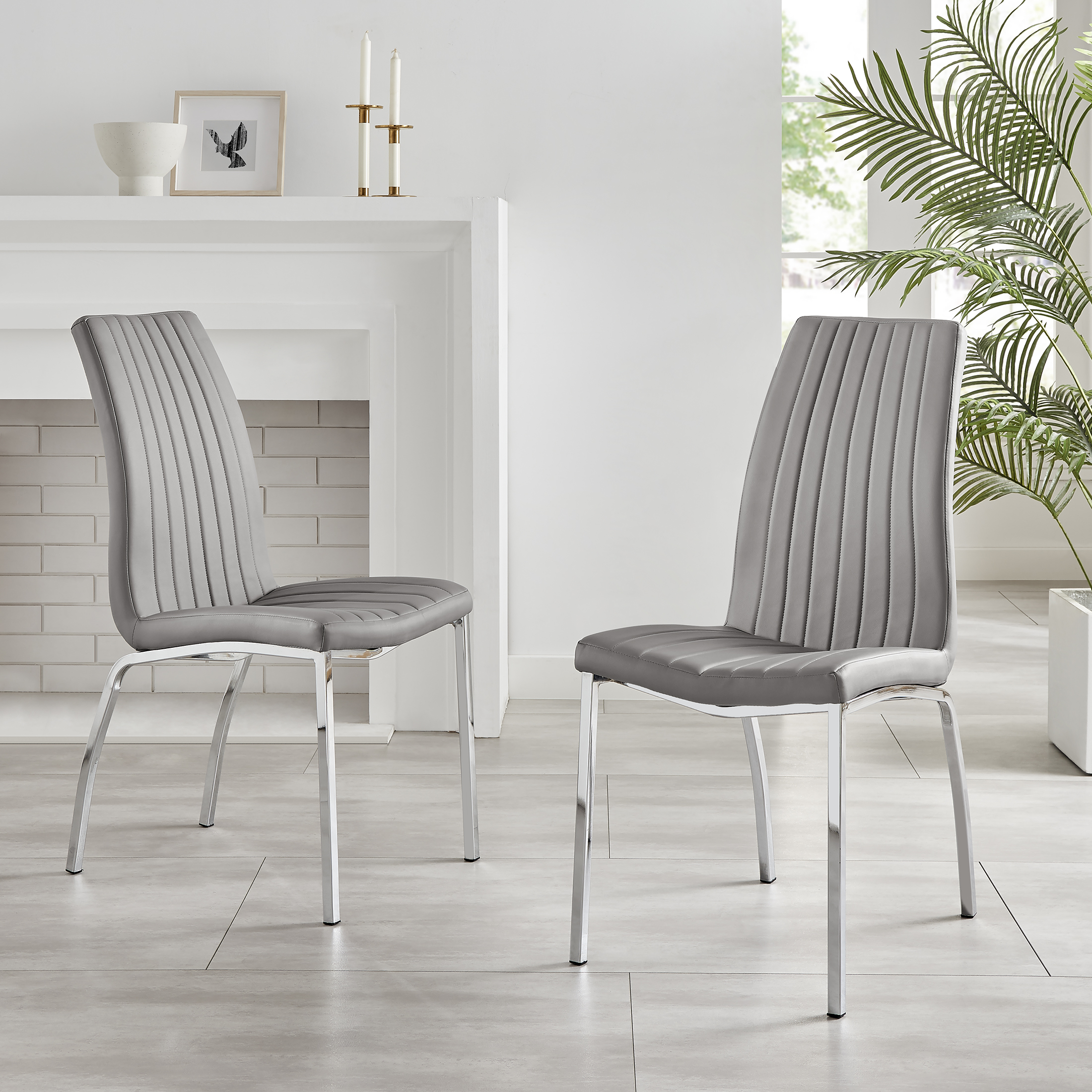 ISCO x2 Faux Leather Deep Foam Padded Dining Chairs Chrome Silver Metal Legs - Picture 21 of 34