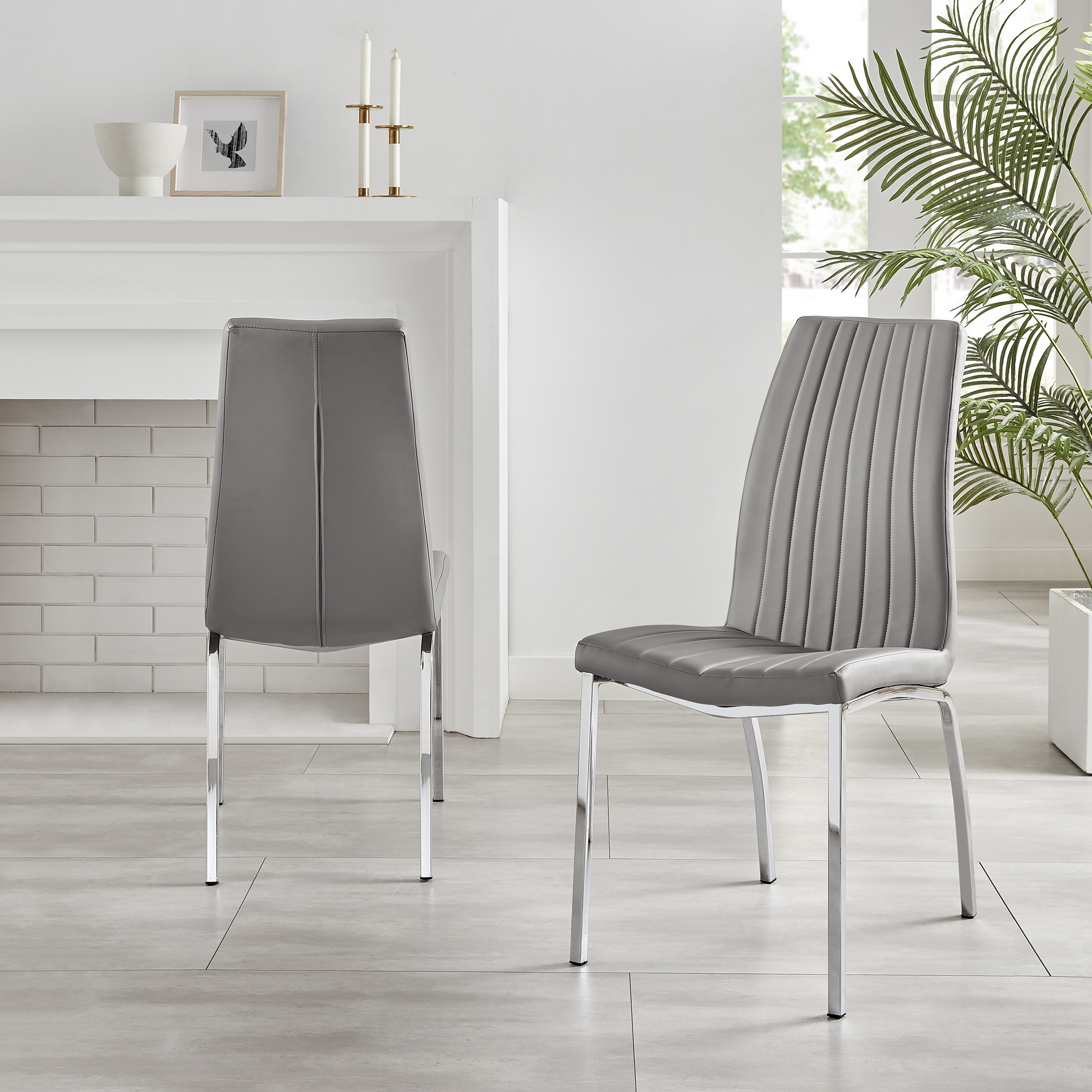 ISCO x2 Faux Leather Deep Foam Padded Dining Chairs Chrome Silver Metal Legs - Picture 22 of 34
