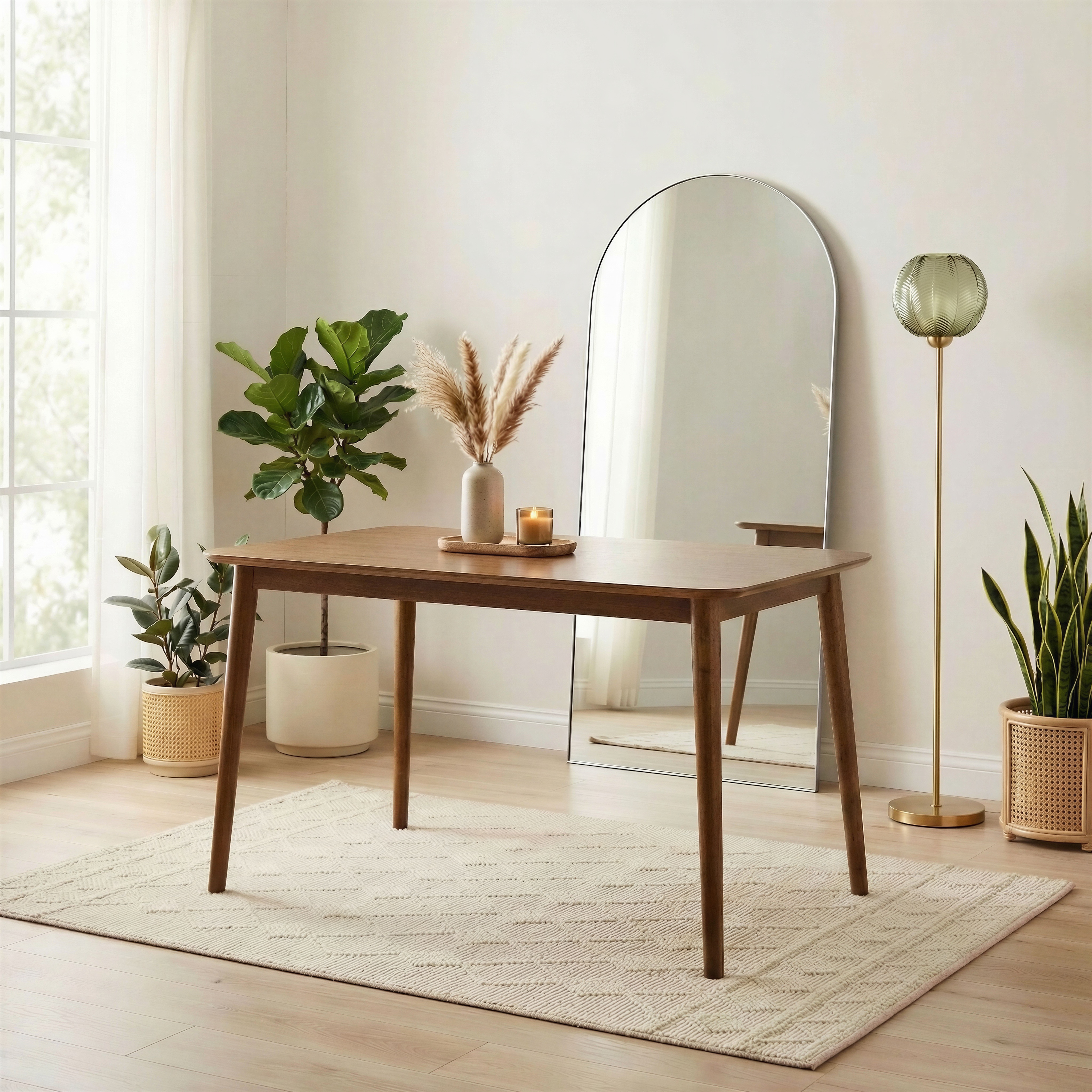 Lynton Walnut Effect Solid Wood Dining Table Modern Mid-Centuary Retro