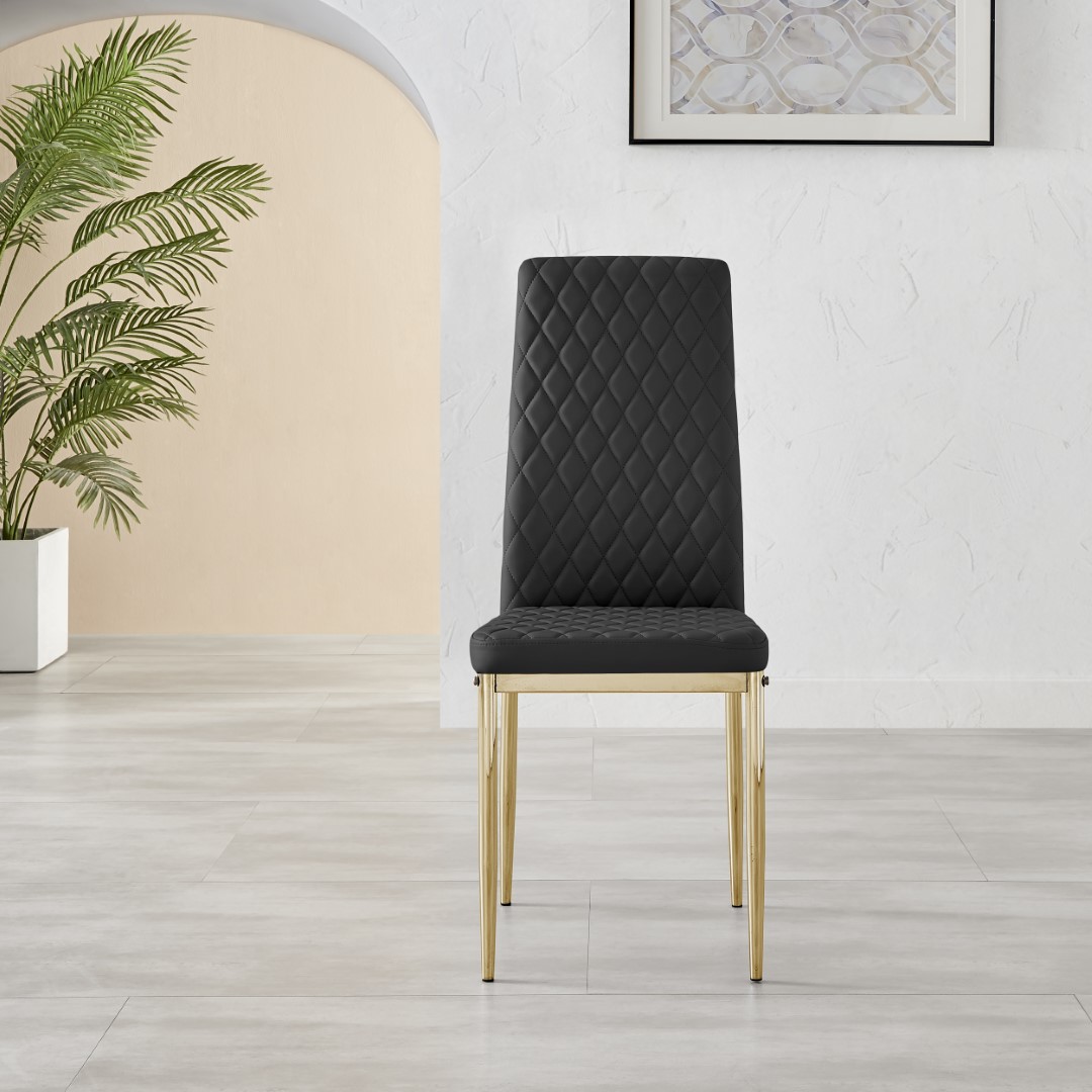 MILAN 4 / 6 Gold Leg Hatched Grey White Black Beige Faux Leather Dining Chairs - Picture 9 of 33