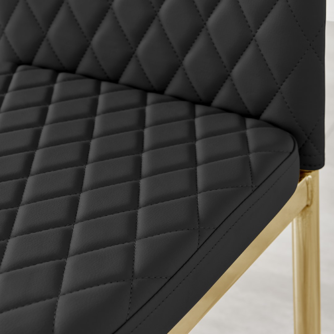 MILAN 4 / 6 Gold Leg Hatched Grey White Black Beige Faux Leather Dining Chairs - Picture 10 of 33
