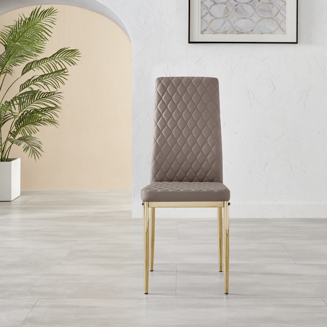 MILAN 4 / 6 Gold Leg Hatched Grey White Black Beige Faux Leather Dining Chairs - Picture 16 of 33