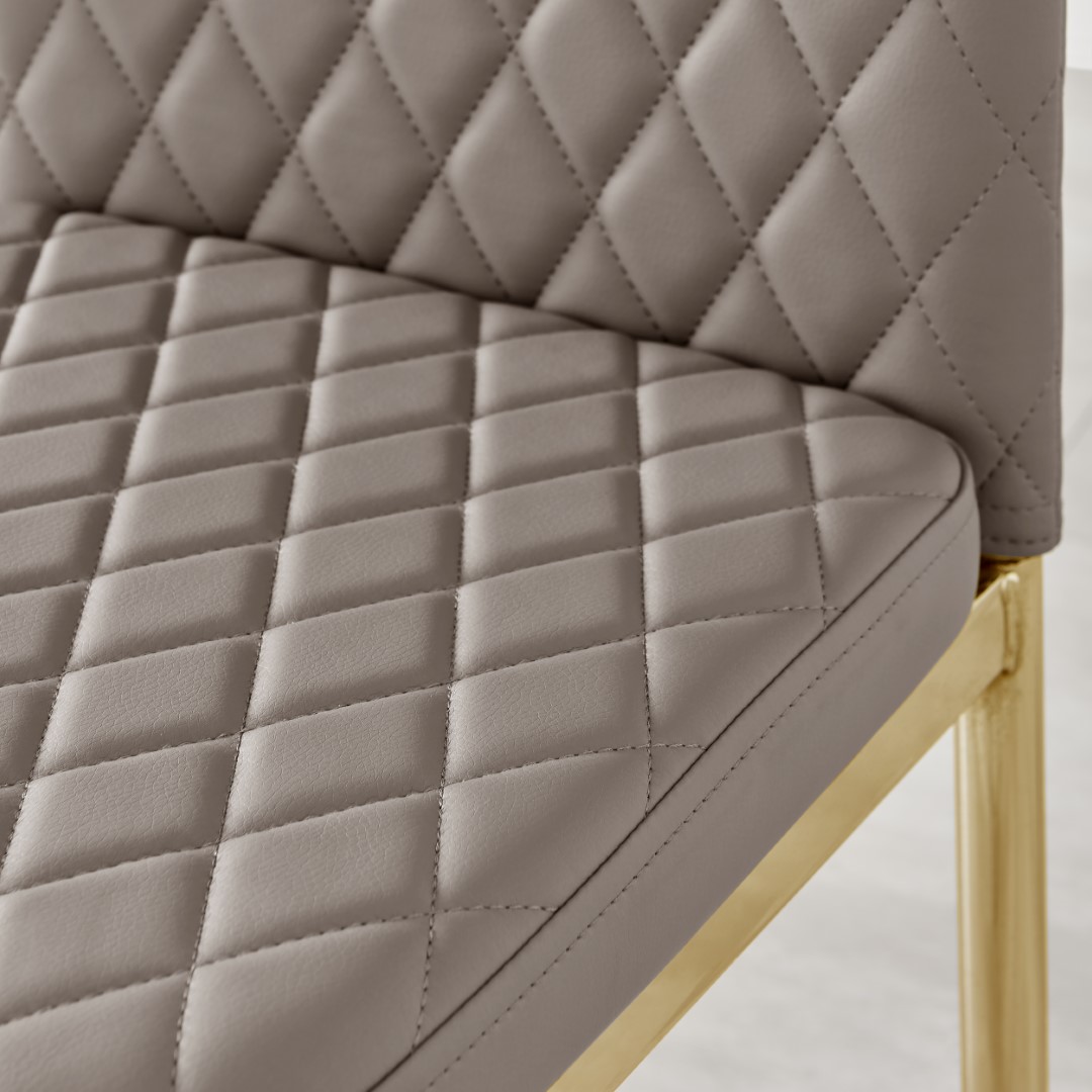 MILAN 4 / 6 Gold Leg Hatched Grey White Black Beige Faux Leather Dining Chairs - Picture 17 of 33