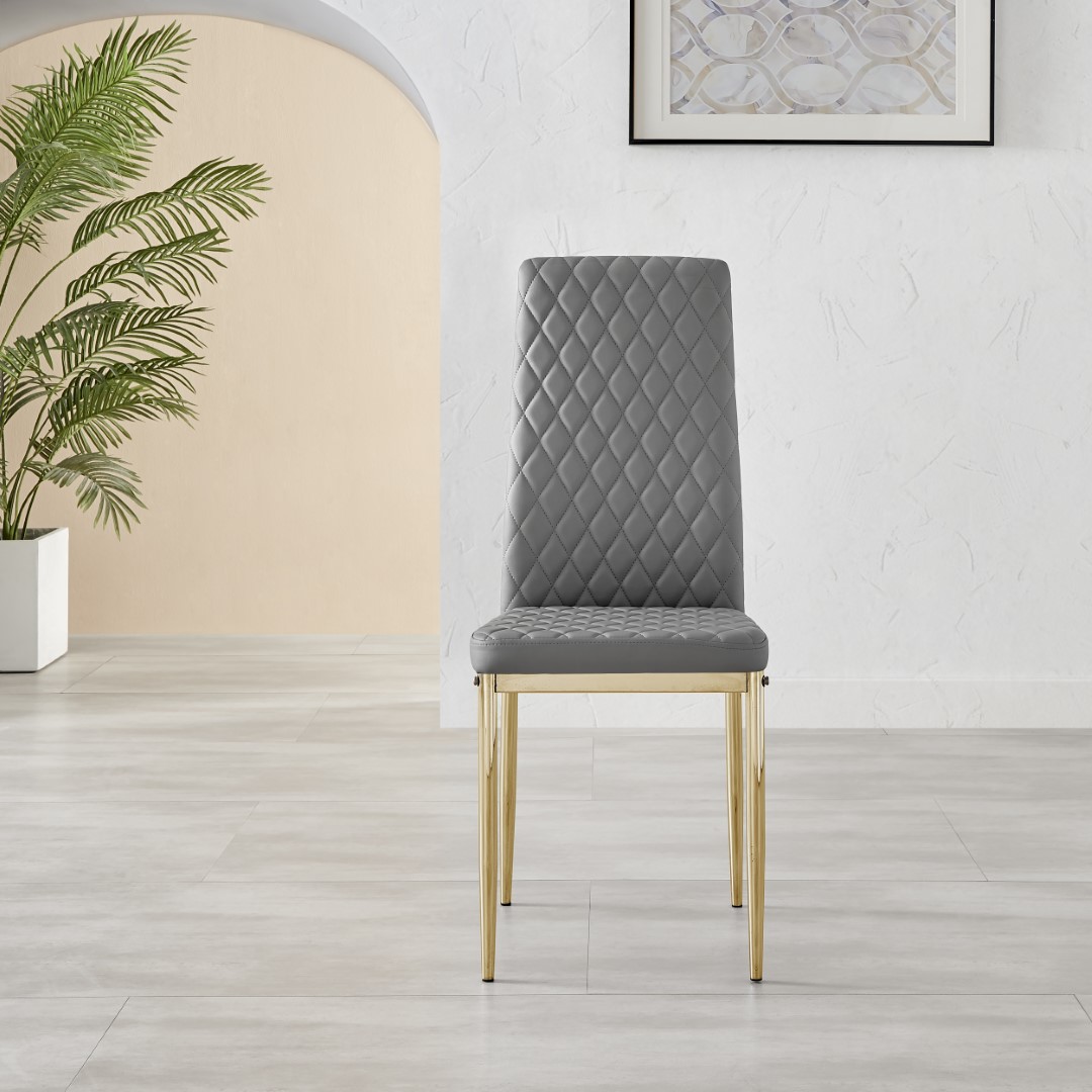 MILAN 4 / 6 Gold Leg Hatched Grey White Black Beige Faux Leather Dining Chairs - Picture 22 of 33