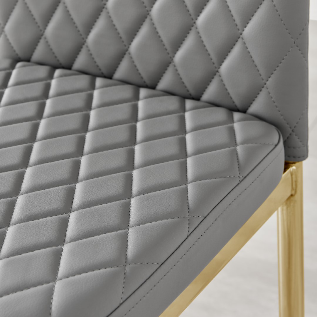 MILAN 4 / 6 Gold Leg Hatched Grey White Black Beige Faux Leather Dining Chairs - Picture 24 of 33