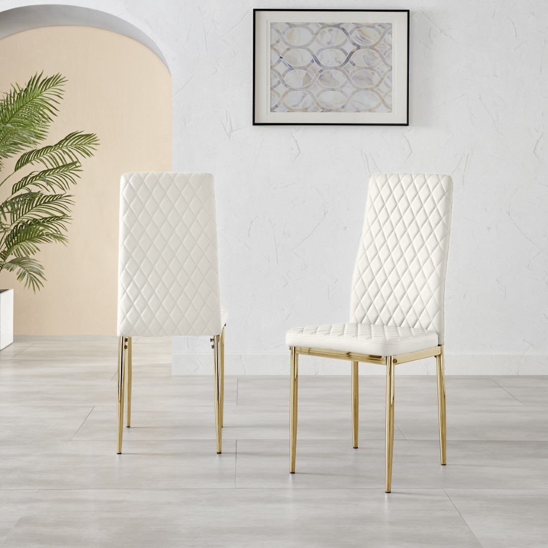 MILAN 4 / 6 Gold Leg Hatched Grey White Black Beige Faux Leather Dining Chairs - Picture 28 of 33