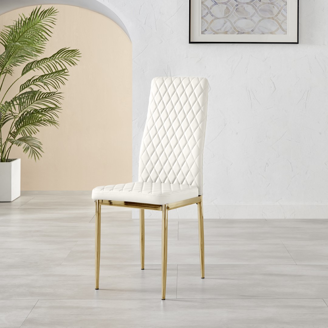 MILAN 4 / 6 Gold Leg Hatched Grey White Black Beige Faux Leather Dining Chairs - Picture 29 of 33