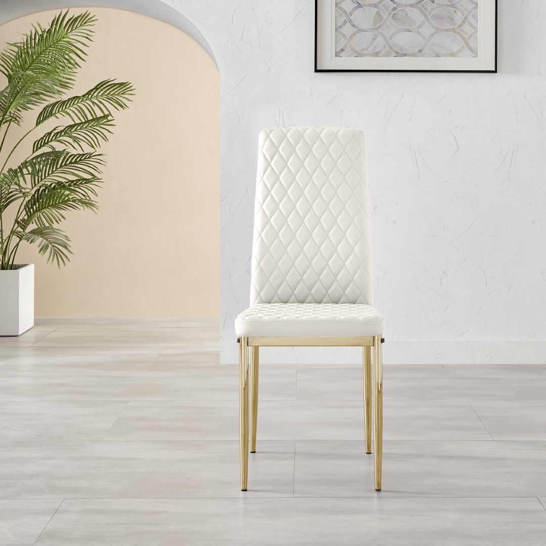 MILAN 4 / 6 Gold Leg Hatched Grey White Black Beige Faux Leather Dining Chairs - Picture 30 of 33