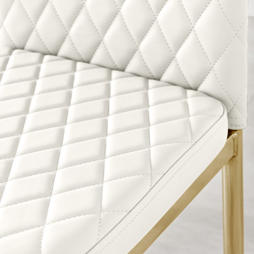 MILAN 4 / 6 Gold Leg Hatched Grey White Black Beige Faux Leather Dining Chairs - Picture 31 of 33