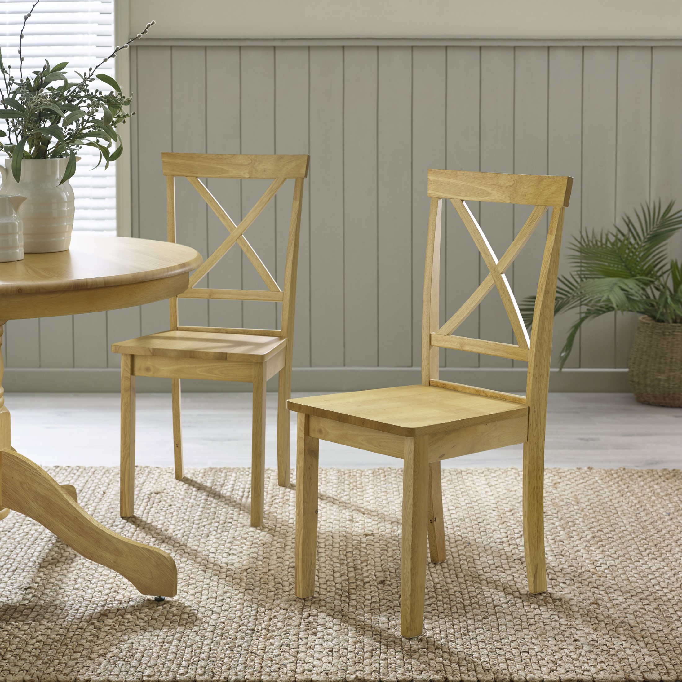 Millford Solid Wood Crossback Dining Chairs Set of 2 Rustic Cottage - Picture 11 of 23