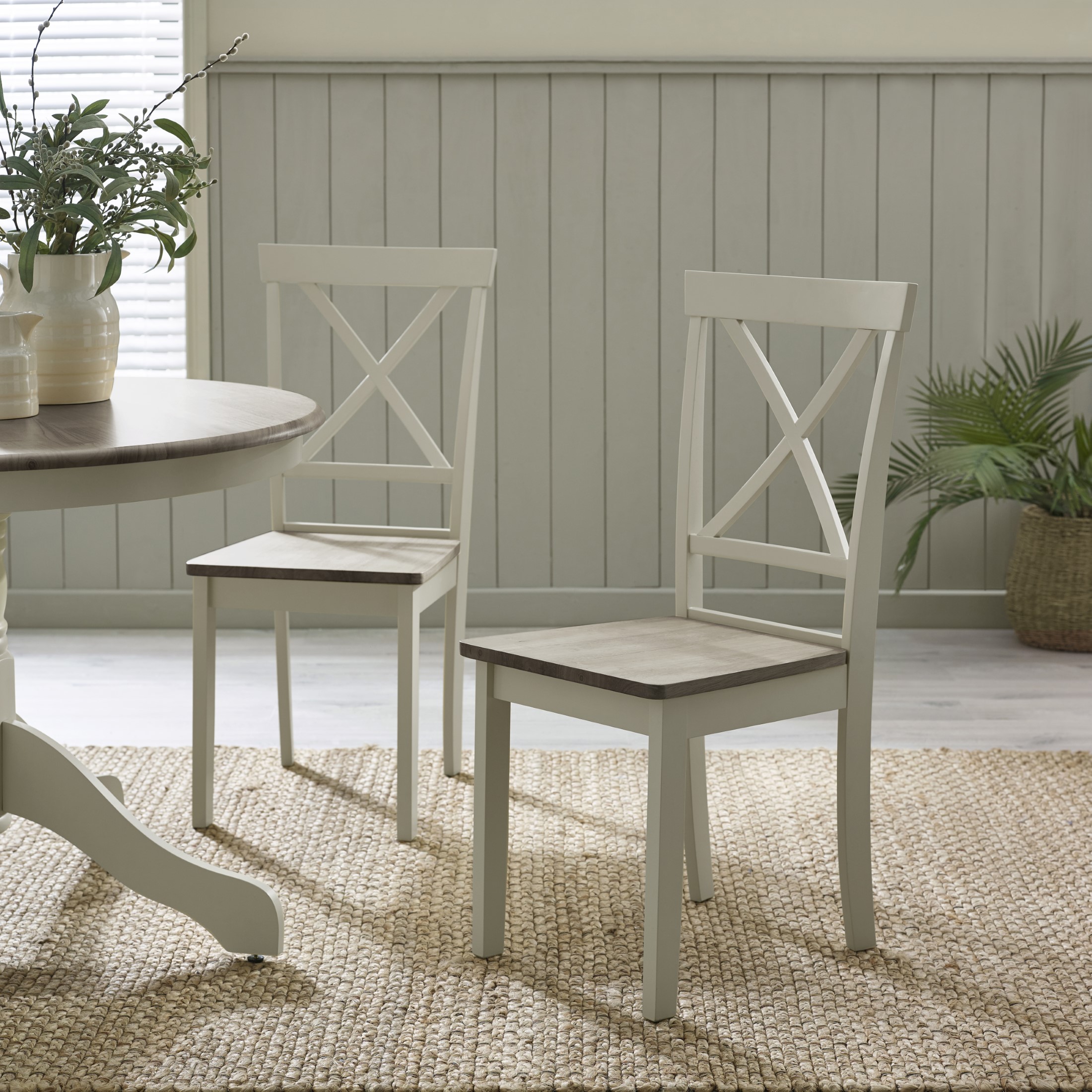 Millford Solid Wood Crossback Dining Chairs Set of 2 Rustic Cottage - Picture 4 of 23